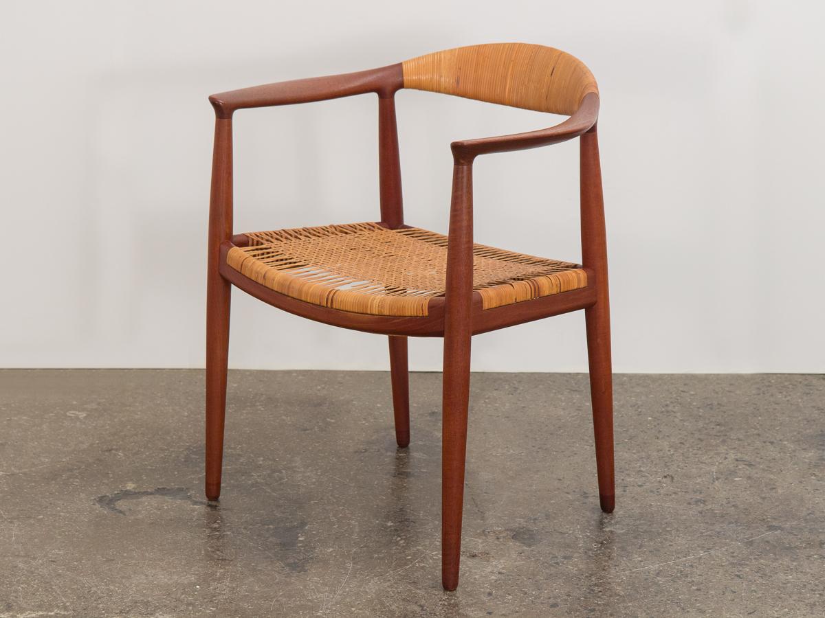 Hand-Woven Hans Wegner Teak and Cane Round Chair