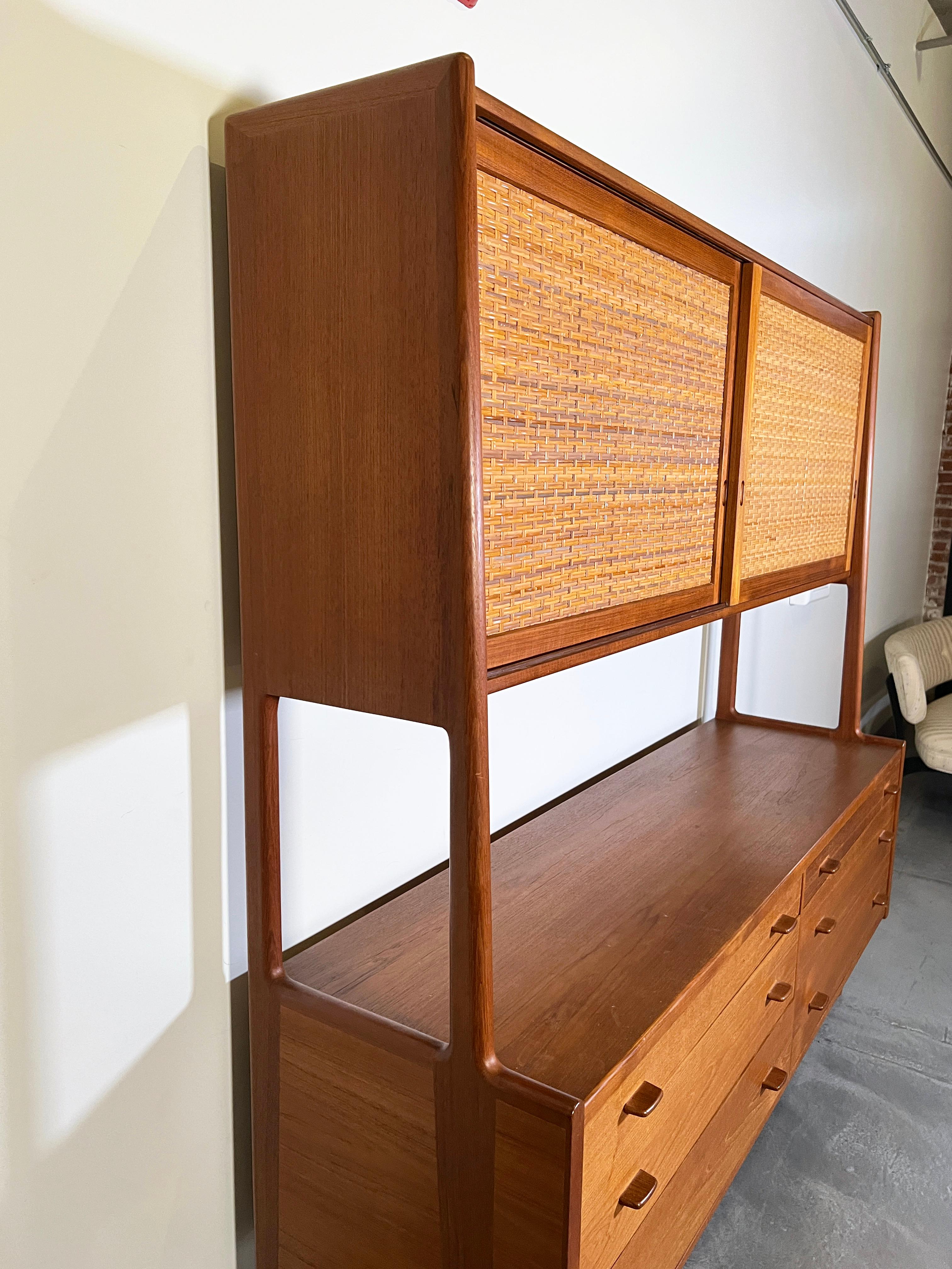 American Hans Wegner Teak and Cane Sideboard Credenza for Ry Møbler, Circa 1960s For Sale