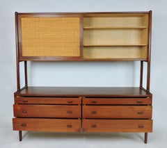 Hans Wegner Teak and Cane Two-Tier Credenza Sideboard for Ry Mobler, Model Ry-20