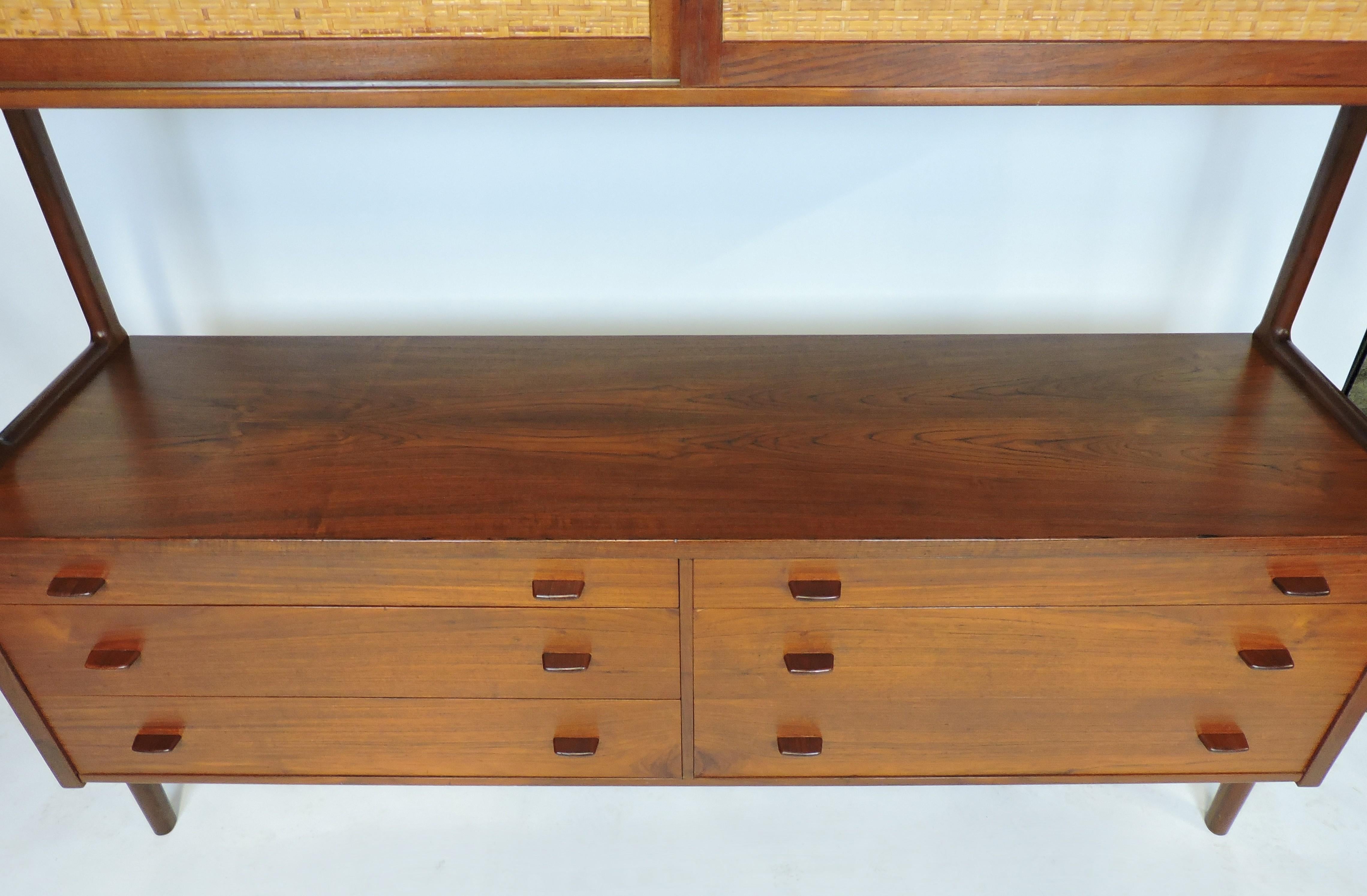 Mid-20th Century Hans Wegner Teak and Cane Two-Tier Credenza Sideboard for Ry Mobler, Model Ry-20