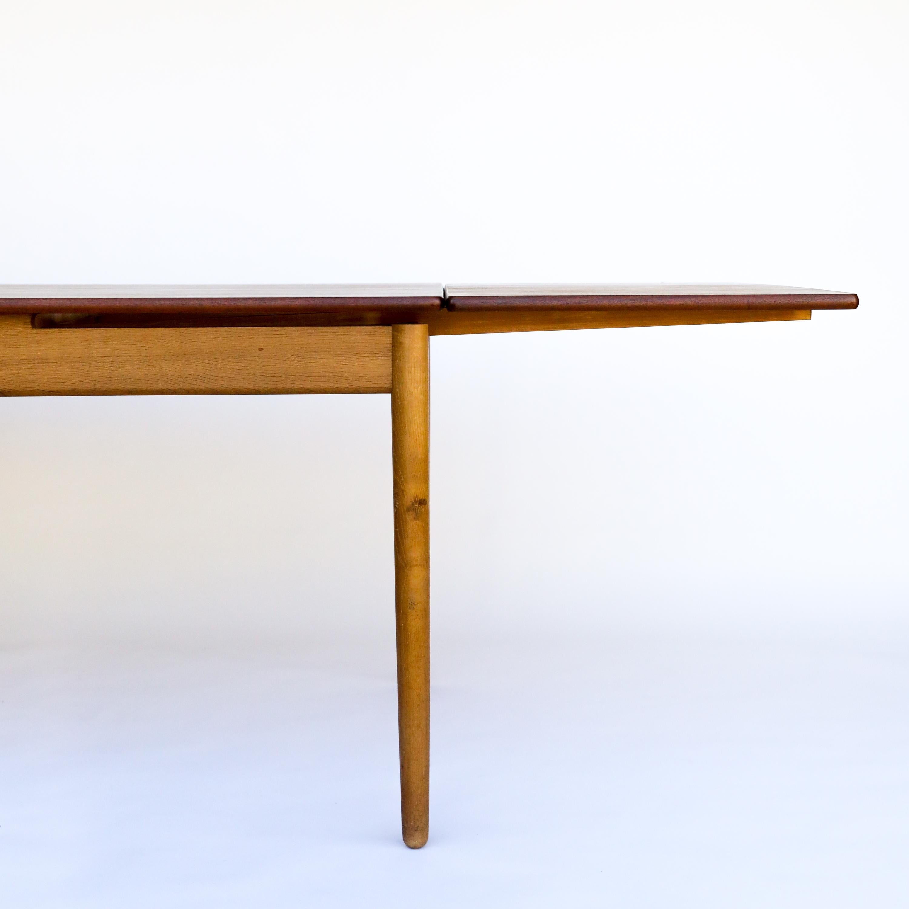 Hans Wegner Teak and Oak Danish Modern Draw Leaf Dining Table by Andreas Tuck 2
