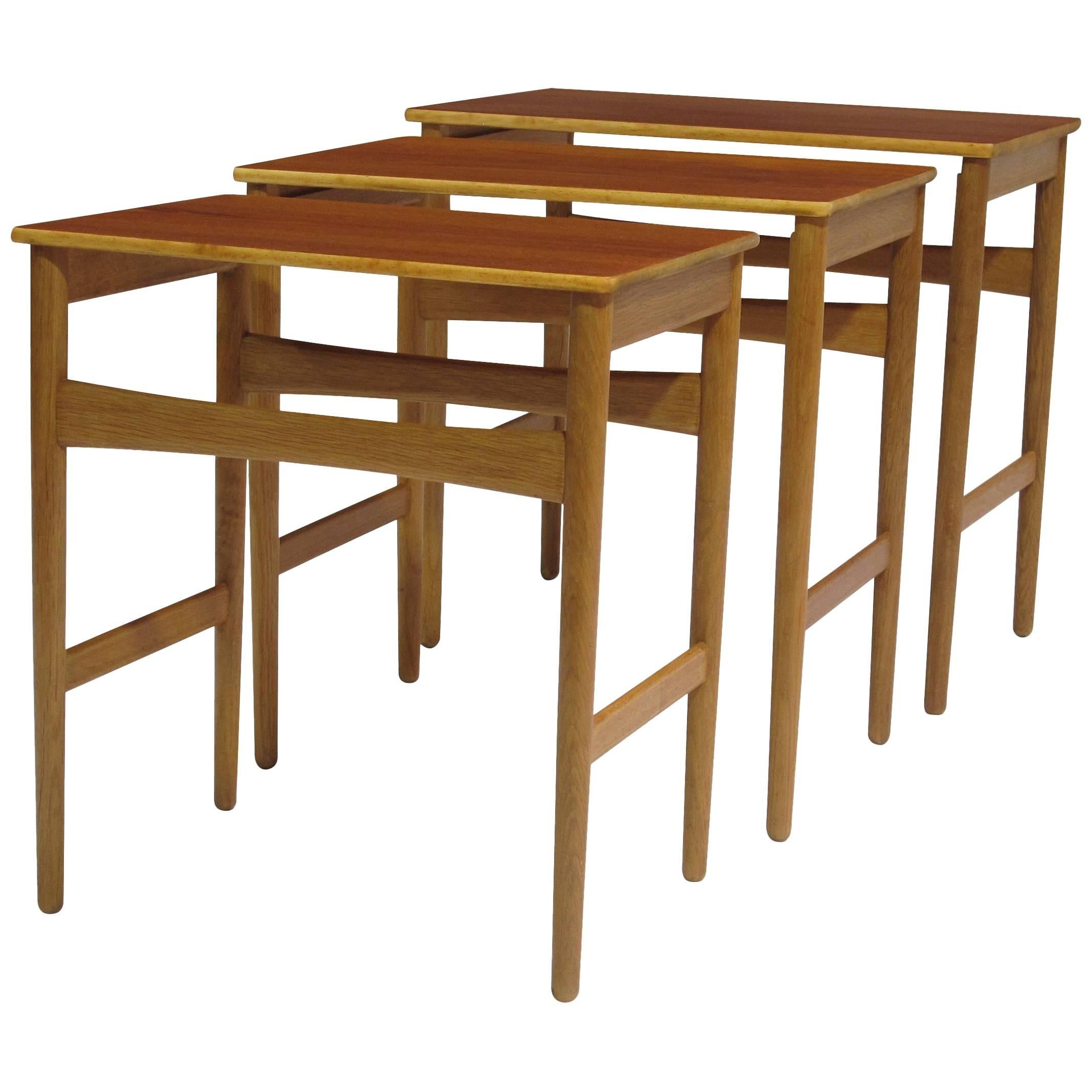 Hans Wegner Teak and Oak Danish Nesting Side Tables