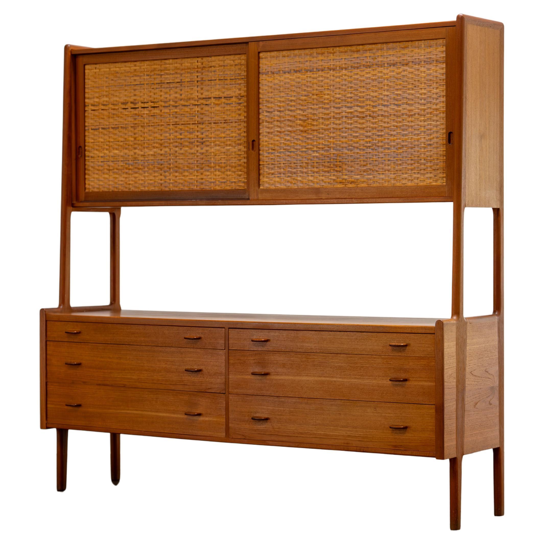 Hans Wegner - Teak and Rattan Highboard RY 20 RY Møbler, Denmark, 1960s