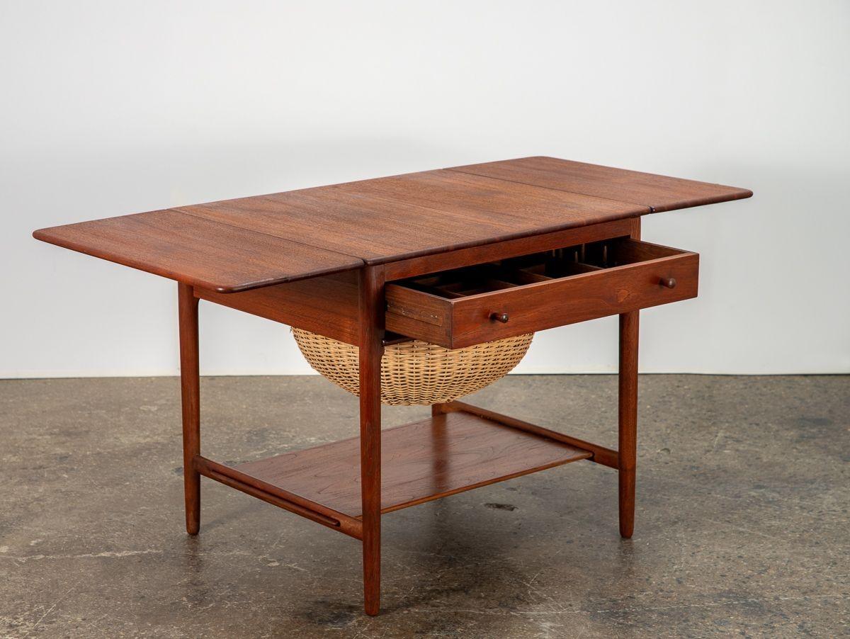 Scandinavian Modern Hans Wegner Teak At-33 Sewing Table For Sale