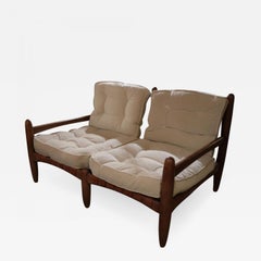 Hans Wegner Teak, Beige Velvet and Leather Midcentury Danish Sofa, 1970