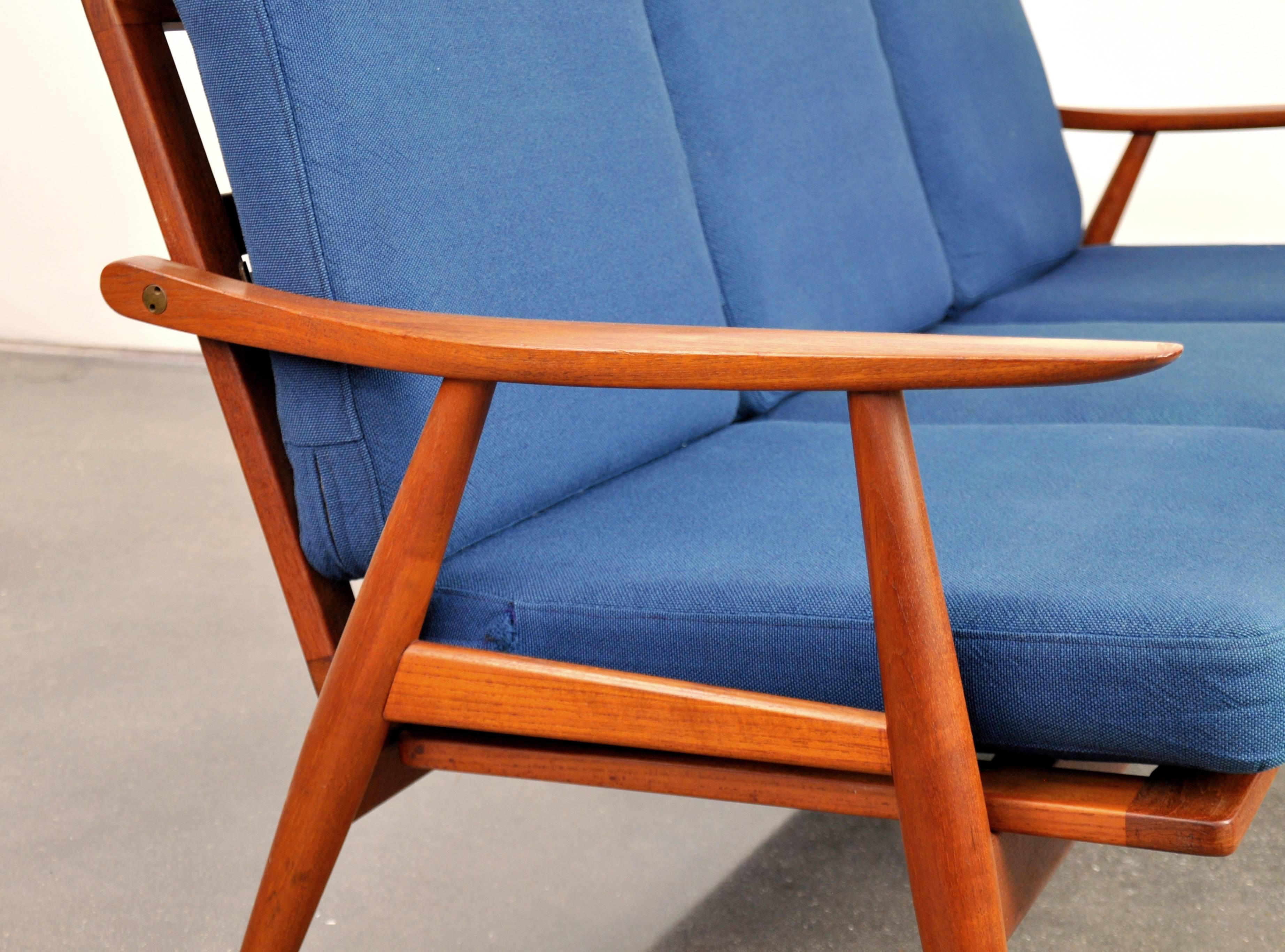 Mid-20th Century Hans Wegner Teak and Blue Wool Sofa
