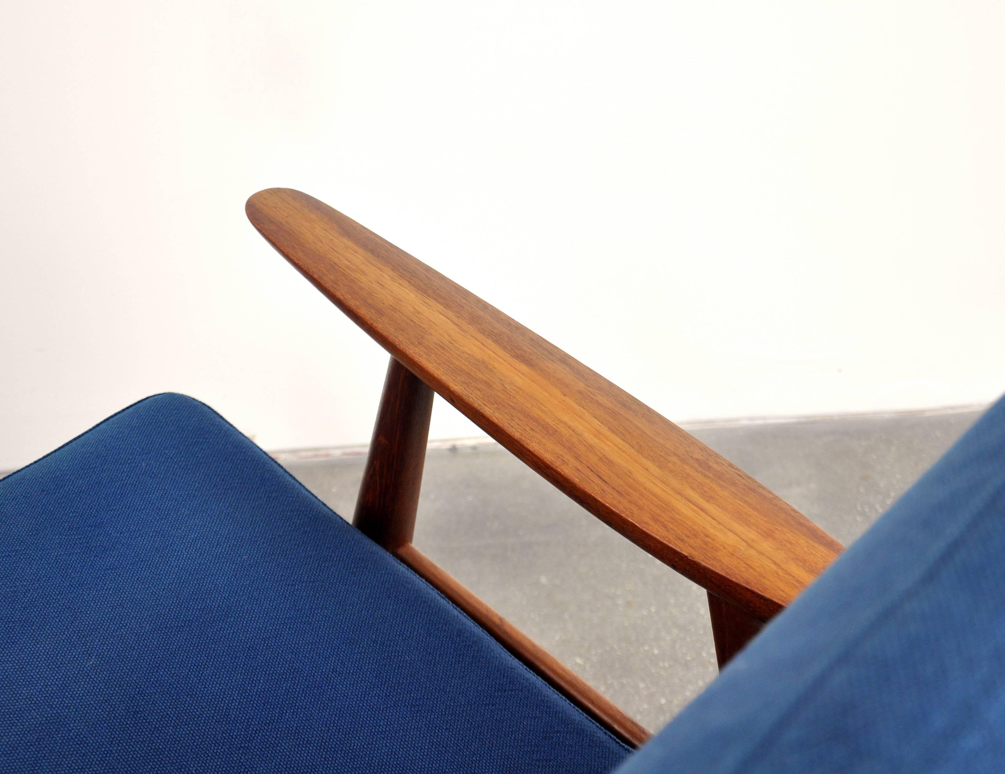 Hans Wegner Teak and Blue Wool Sofa 1