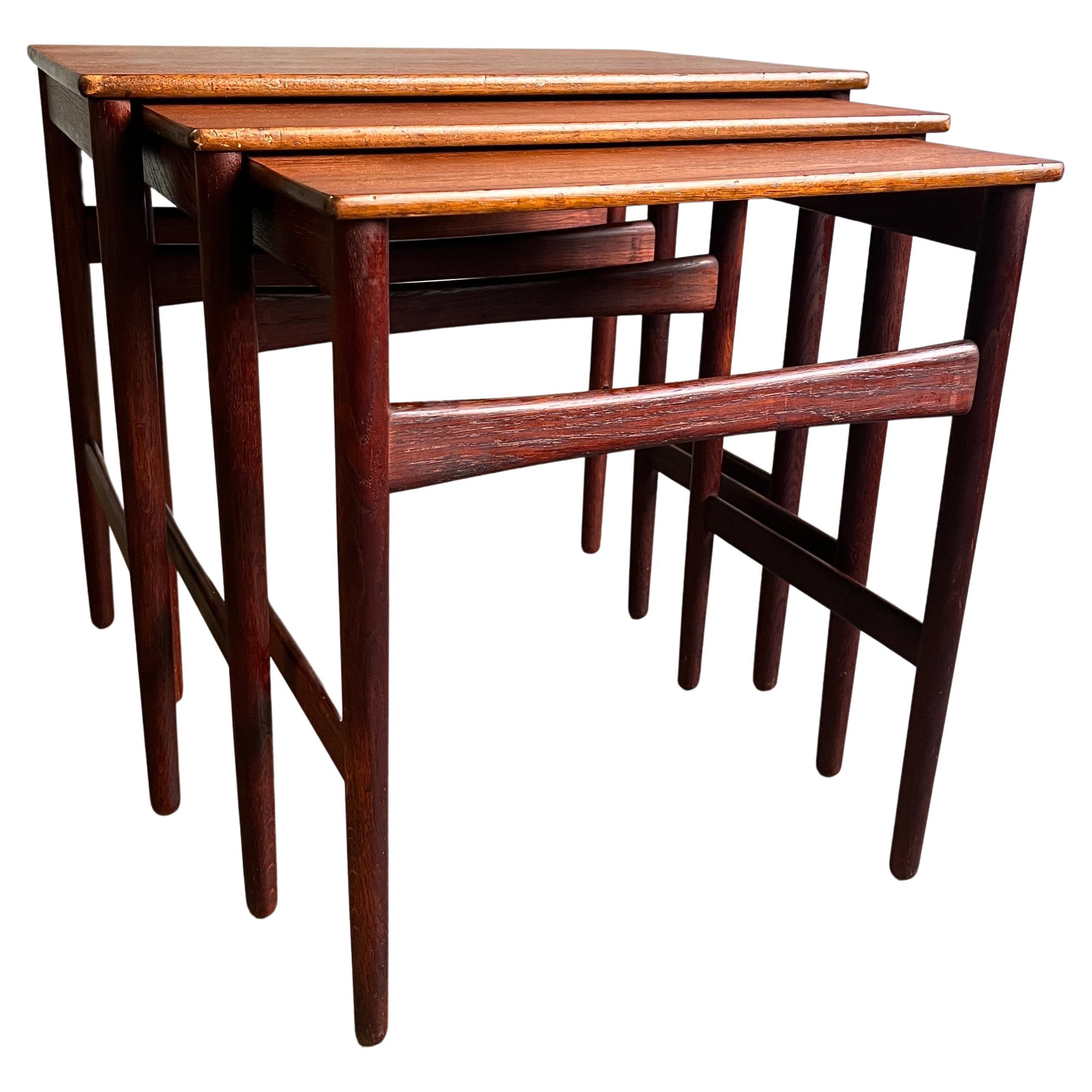 Hans Wegner Teak Nesting Tables Model AT-40 Andreas Tuck For Sale