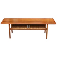 Hans Wegner Teak, Oak & Wicker AT-10 Coffee Table by Andreas Tuck, 1955