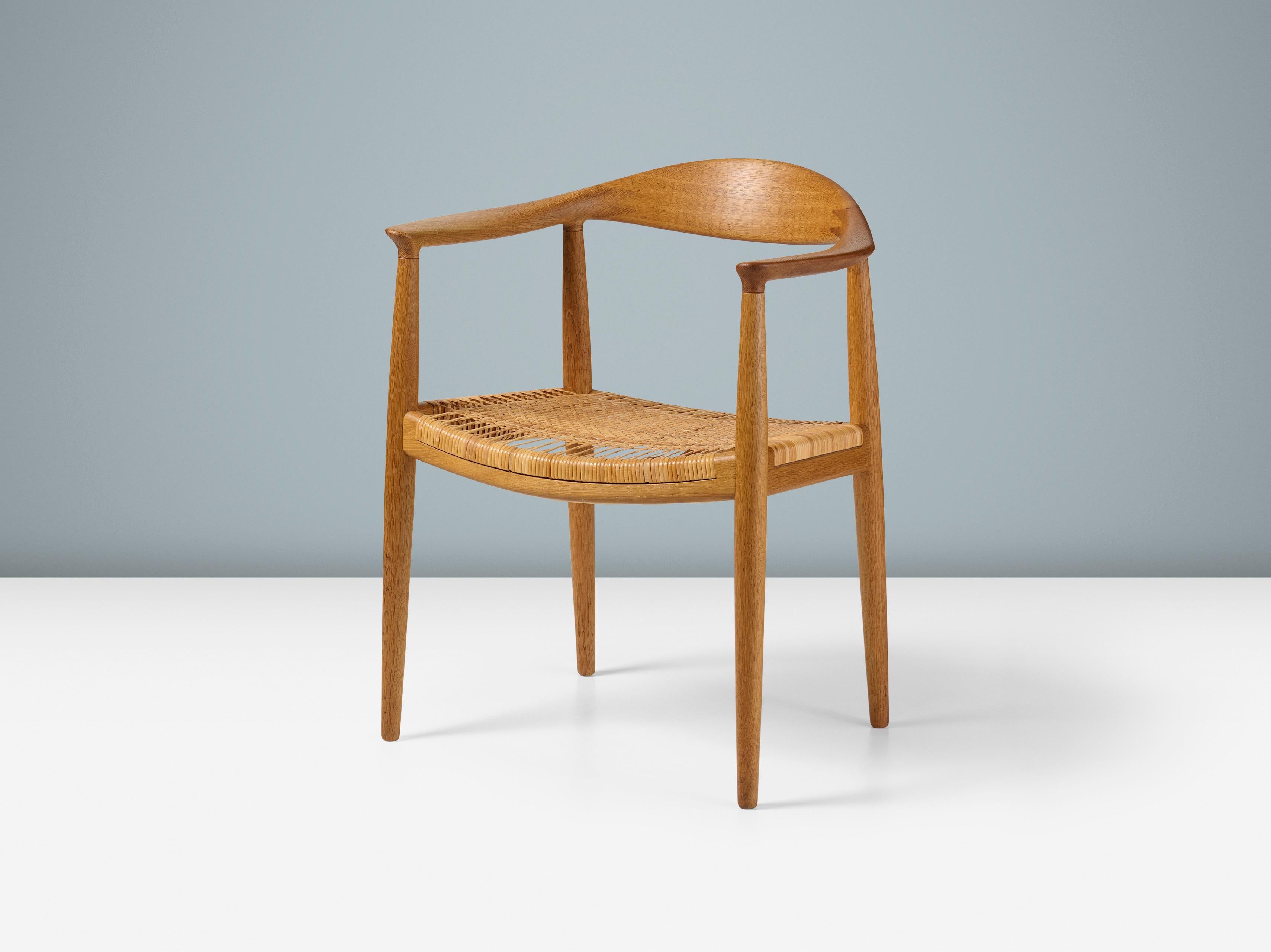 Scandinavian Modern Hans Wegner Vintage JH-501 Chair in Oak and Cane c1950s For Sale
