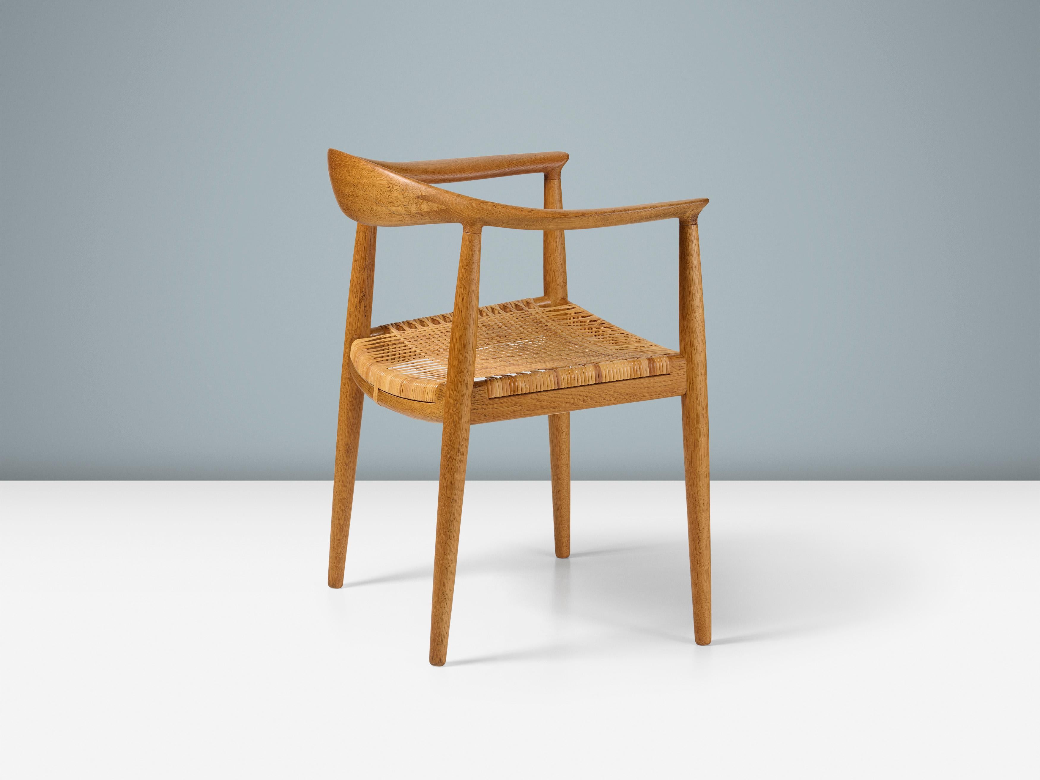 Rattan Hans Wegner Vintage JH-501 Chair in Oak and Cane c1950s For Sale