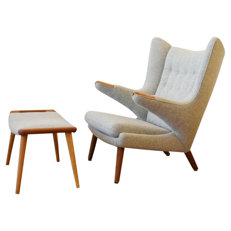 Hans Wegner Vintage Oak Papa Bear Chair and Ottoman 1950s at 1stDibs