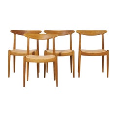 Hans Wegner W1 Chairs Leather Upholster for C.M. Madsen, Denmark 1950s, Set of 4