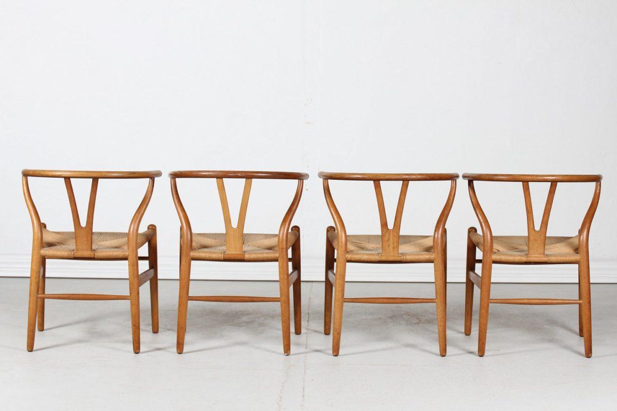 Set of 4 chairs model CH24 in oak and Danish rope, designed by Hans Wegner in 1950 for Carl Hansen and those produced in 1973. This iconic model also known as the 