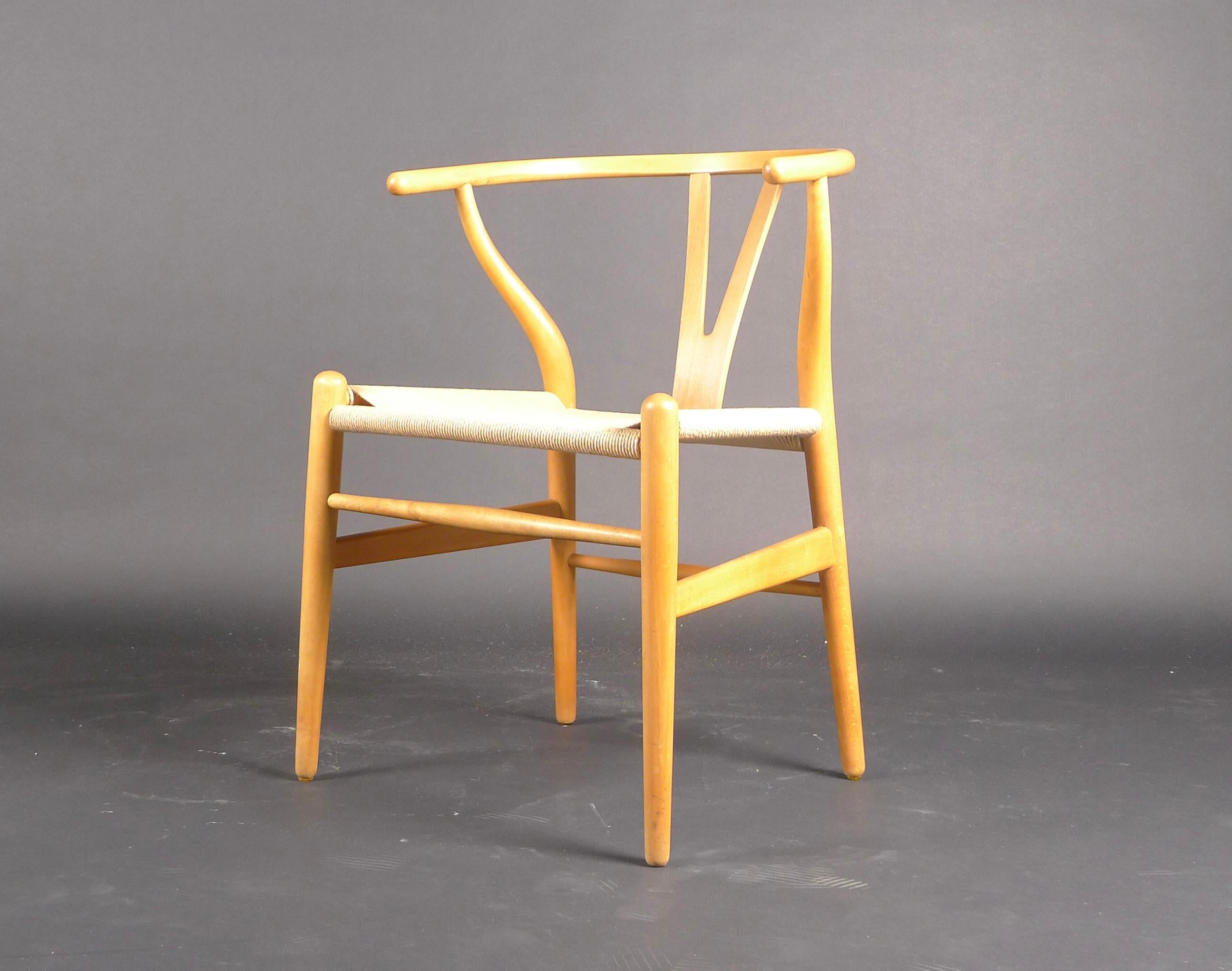 Scandinavian Modern Hans Wegner, Wishbone Chair, Model CH24, circa 1953, in Beech and Paper Cord