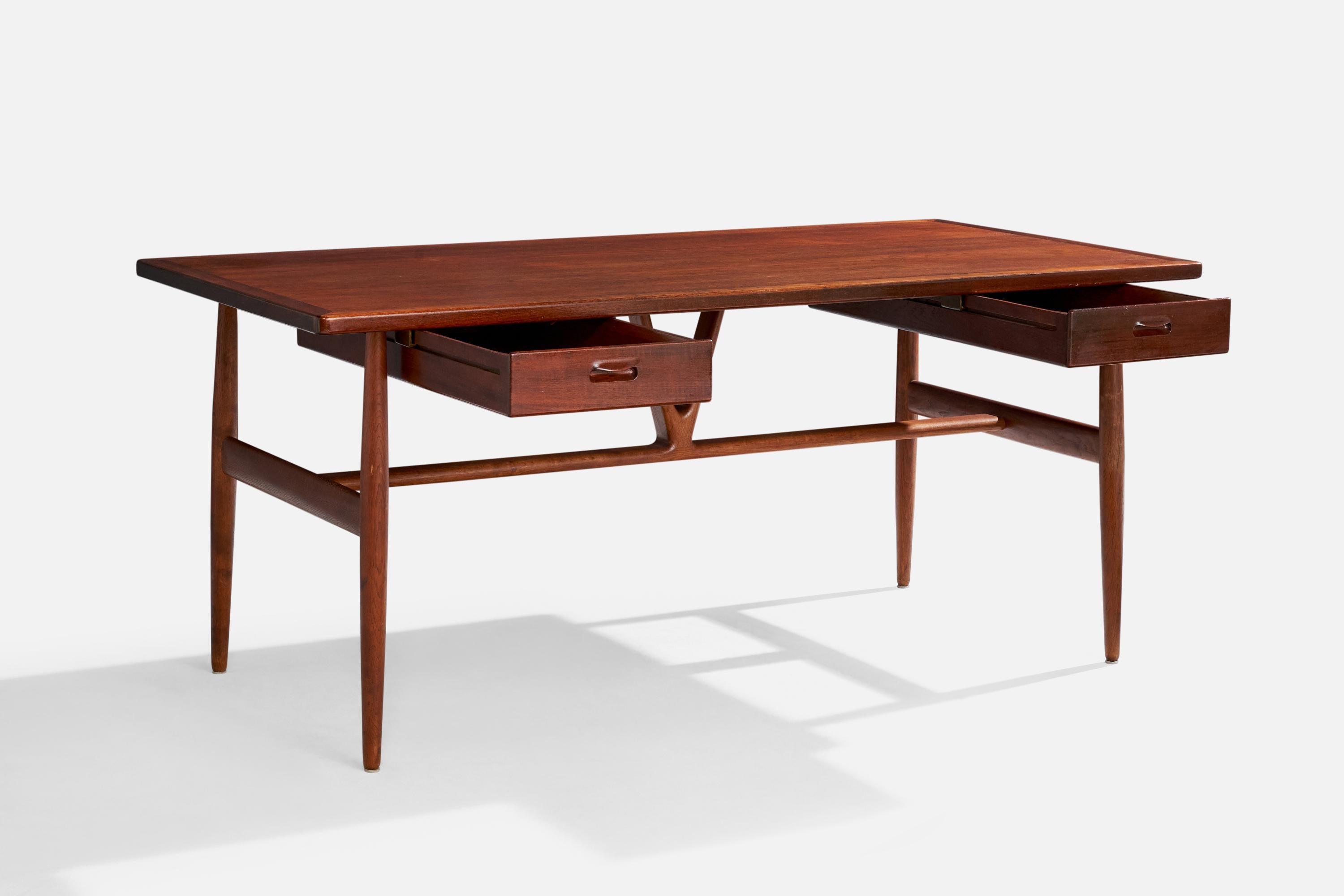 Hans Wegner, Wishbone Desk, Oak, Teak, Denmark, 1950s For Sale 9