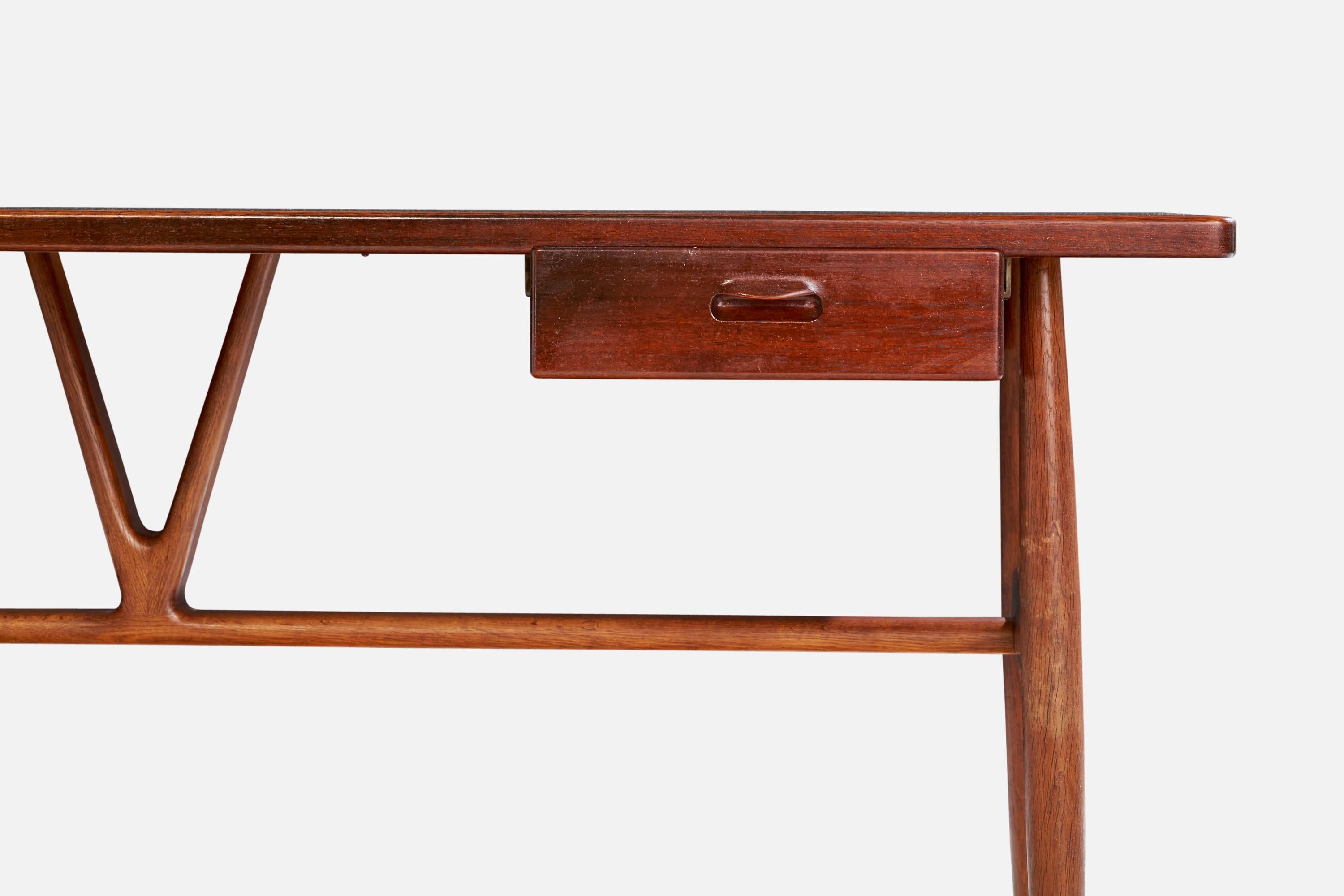 Hans Wegner, Wishbone Desk, Oak, Teak, Denmark, 1950s For Sale 11