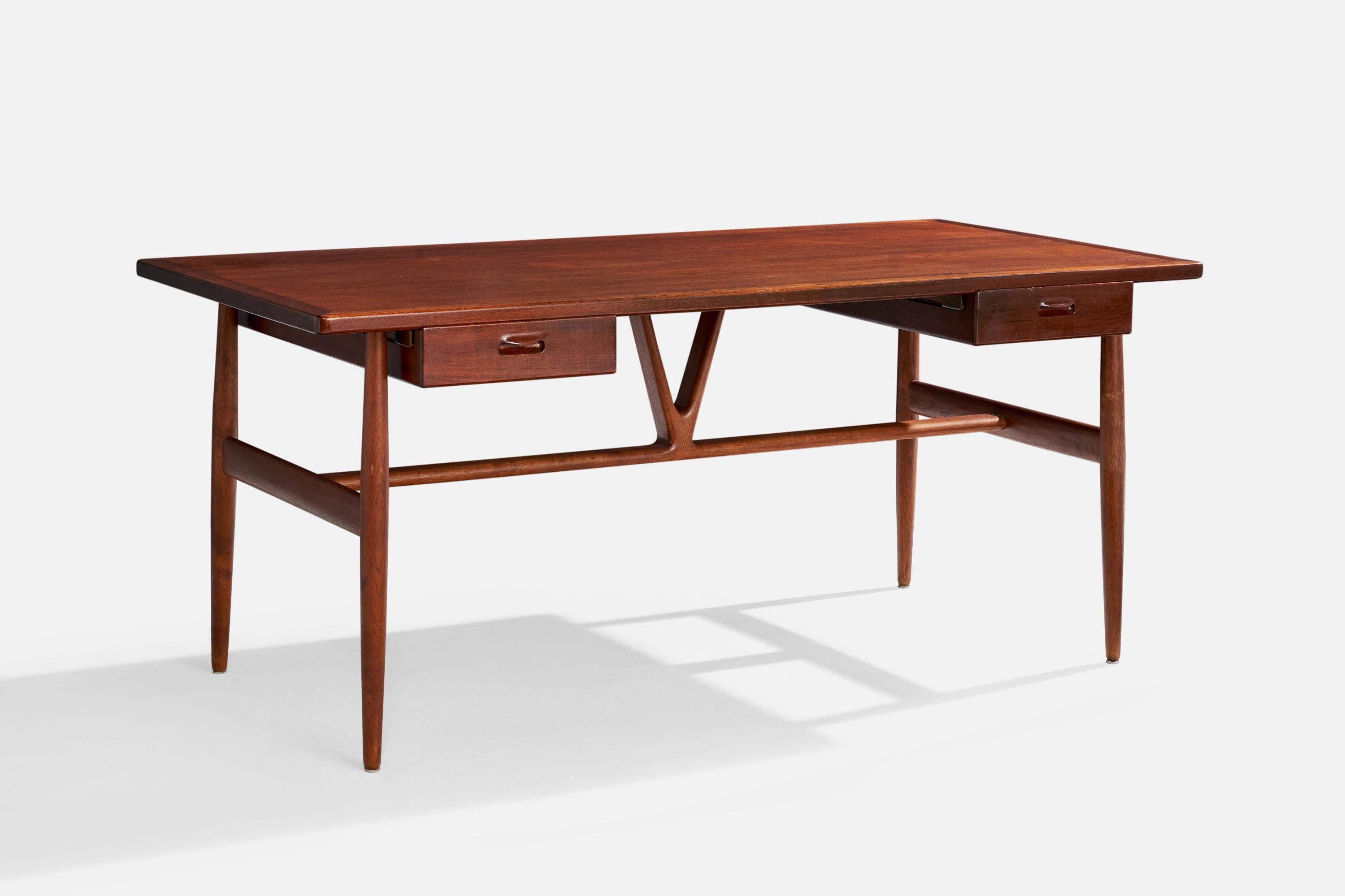 A dark-stained oak and teak 