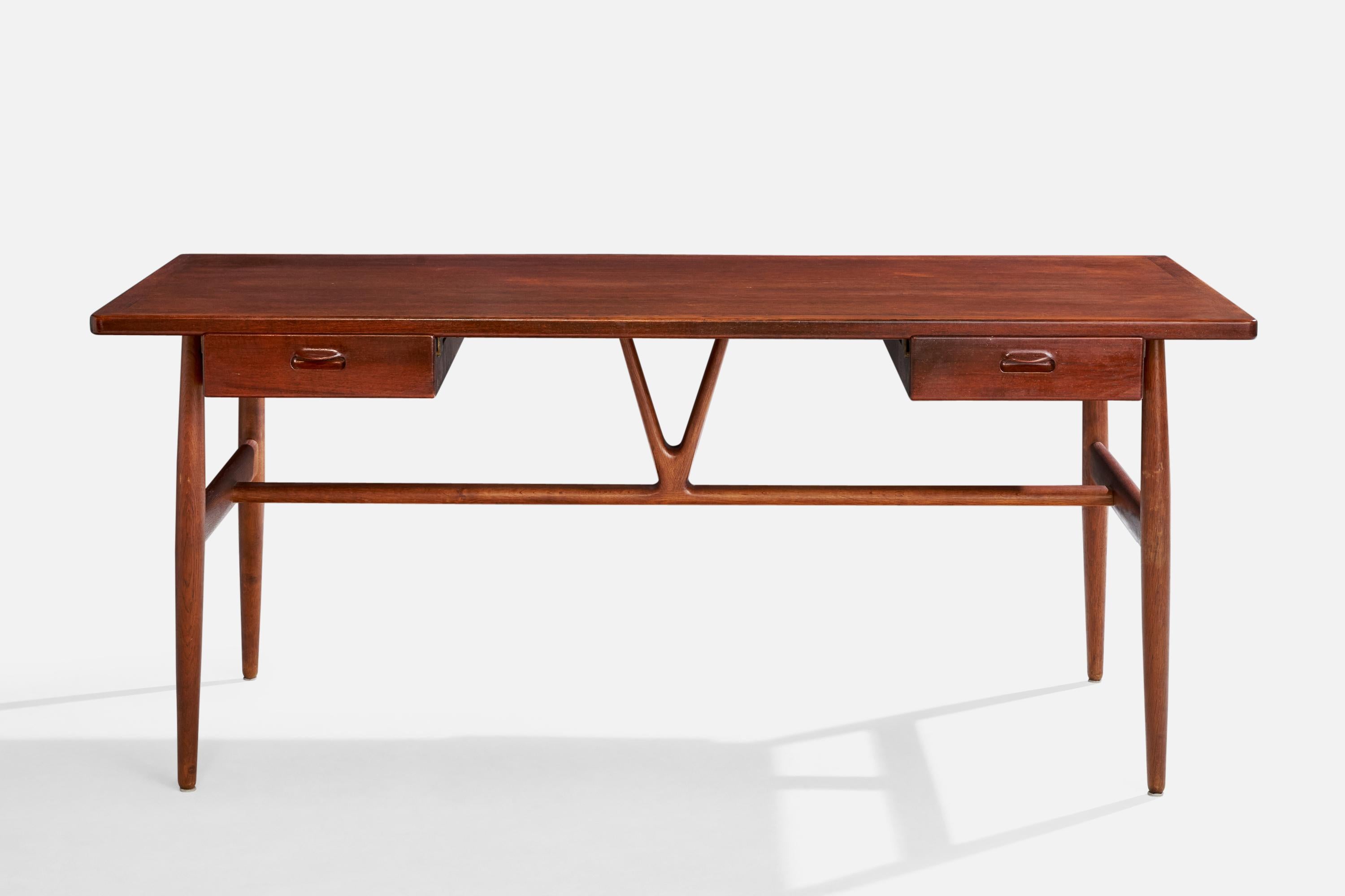 Scandinavian Modern Hans Wegner, Wishbone Desk, Oak, Teak, Denmark, 1950s For Sale