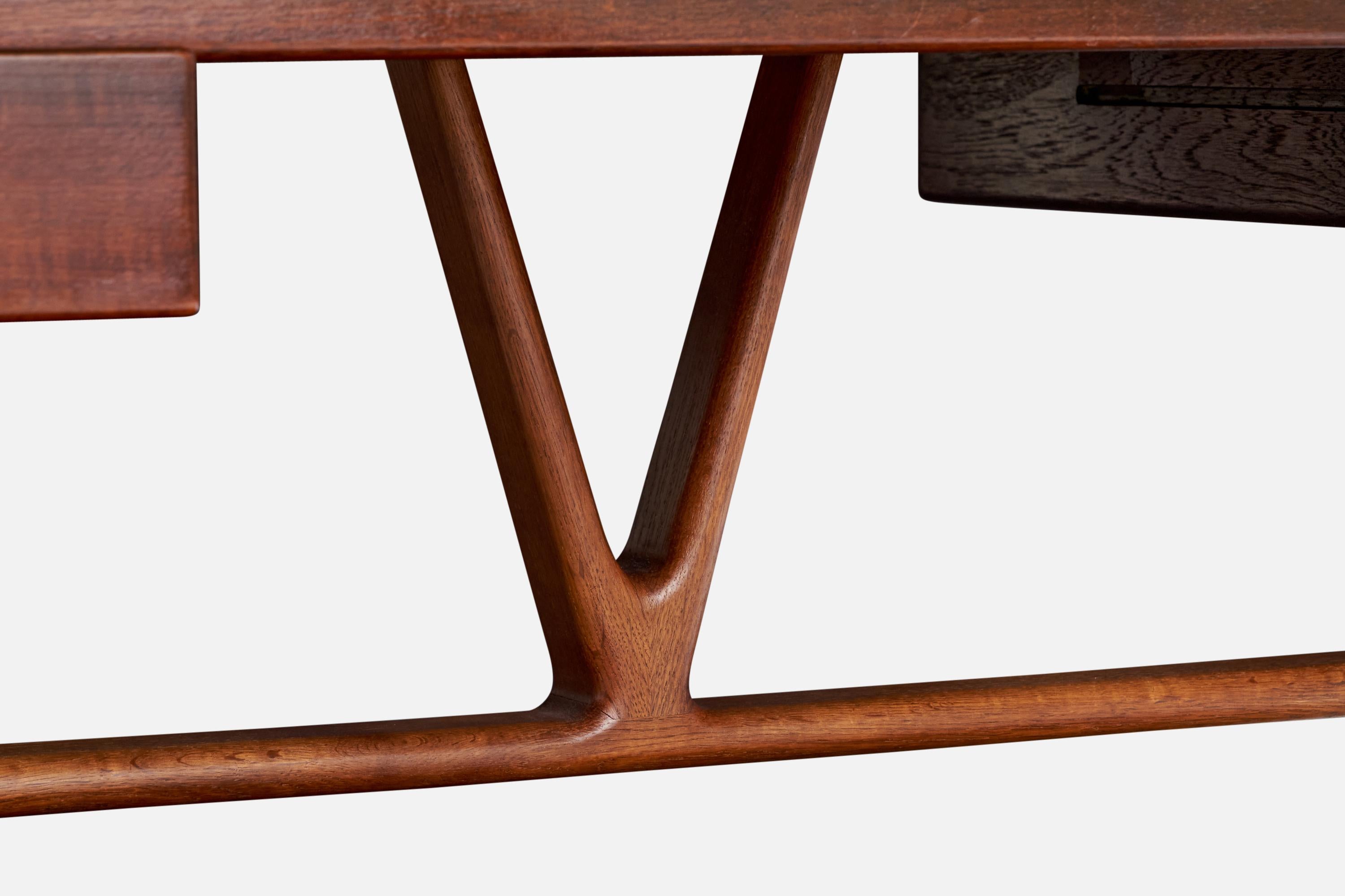 Mid-20th Century Hans Wegner, Wishbone Desk, Oak, Teak, Denmark, 1950s For Sale