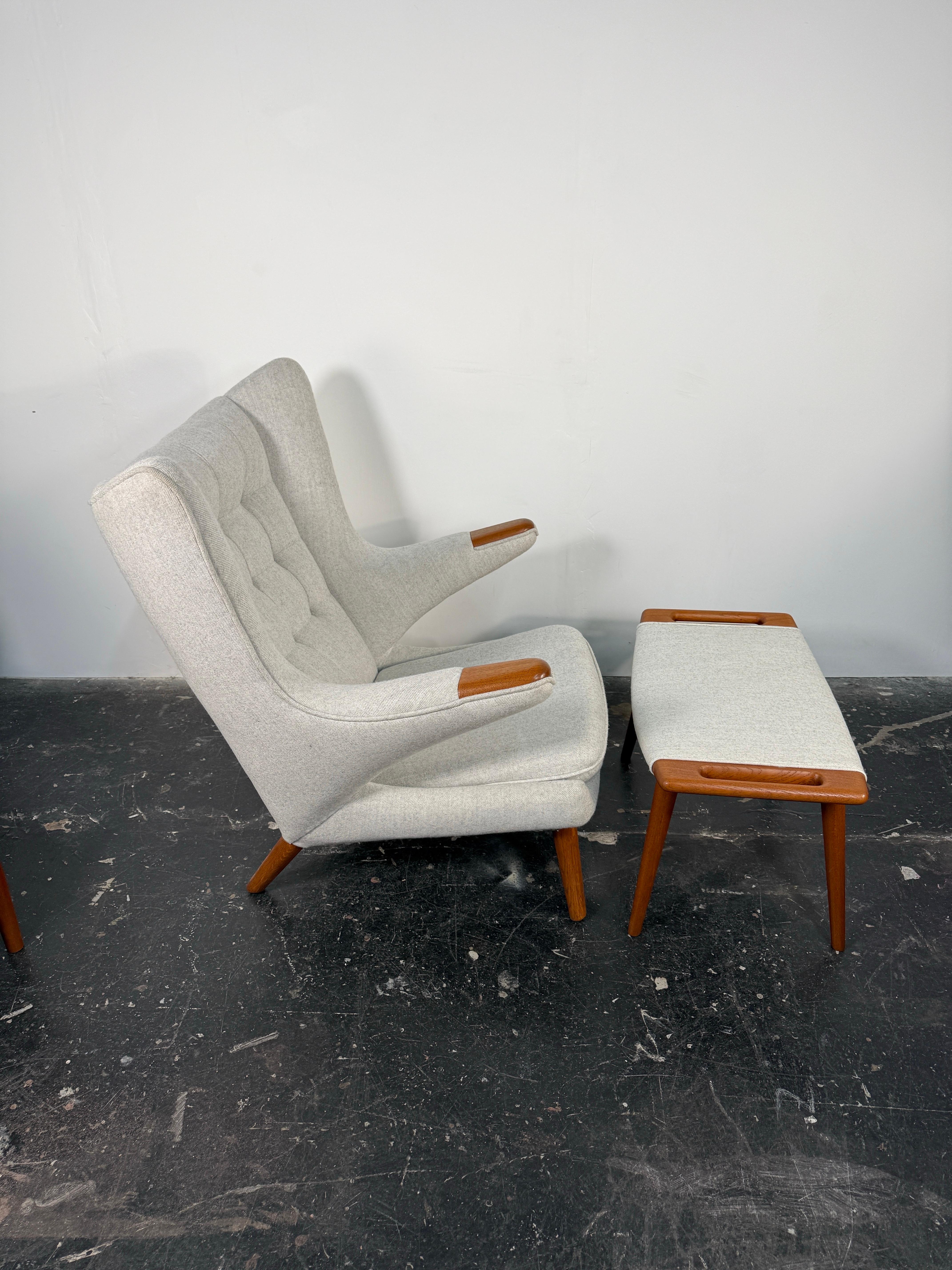Hans Wegner's Papa Bear Chair and Ottoman for A.P. Stolen Denmark, 1950's In Good Condition For Sale In San Diego, CA