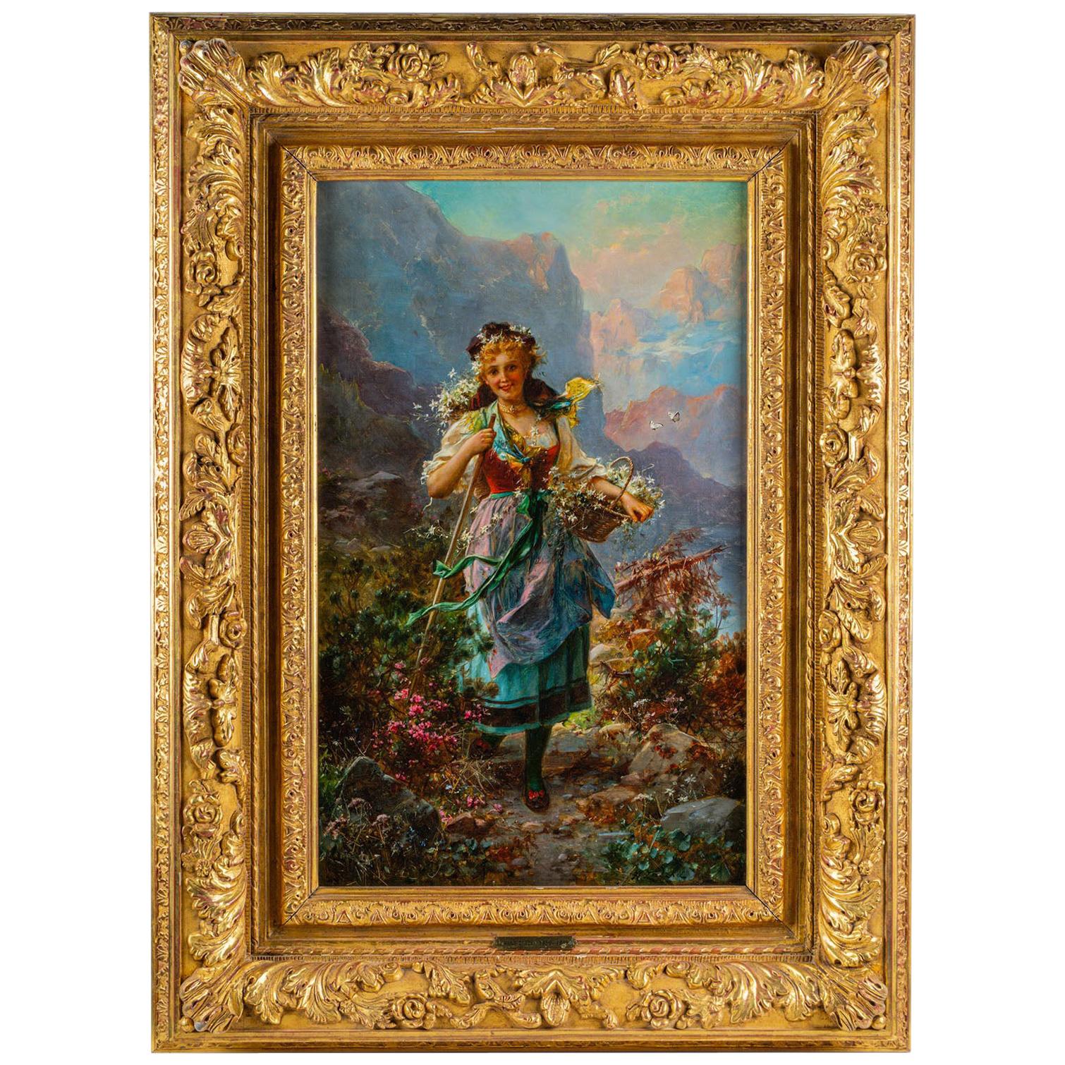 Hans Zatzka a Very Fine Oil on Canvas "Flowers of the Alps"