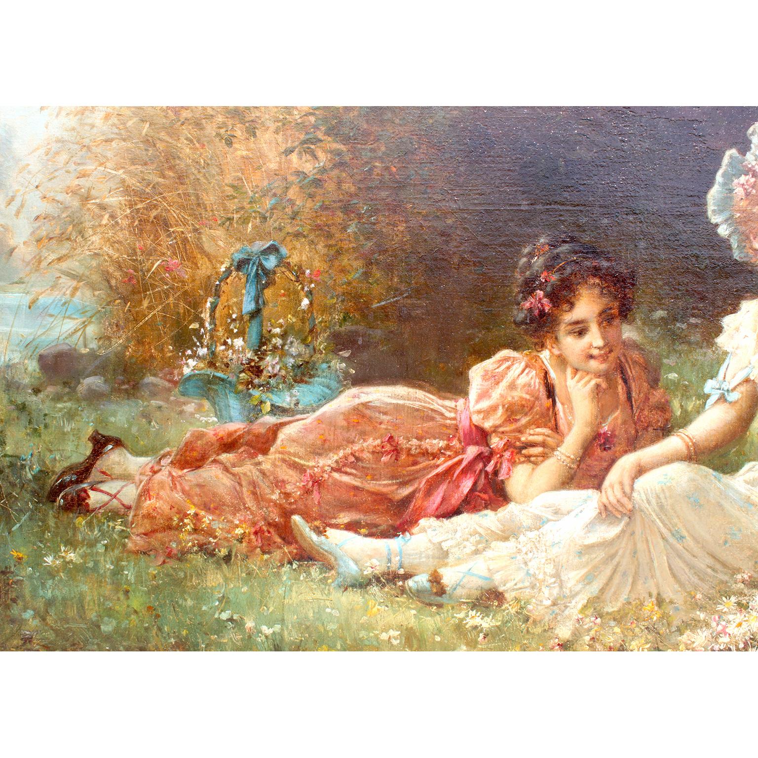 Hans Zatzka (Österreicher, 1859-1945) Ein sehr schönes Ölgemälde auf Leinwand „Frühjahresweihe“ (Belle Époque) im Angebot