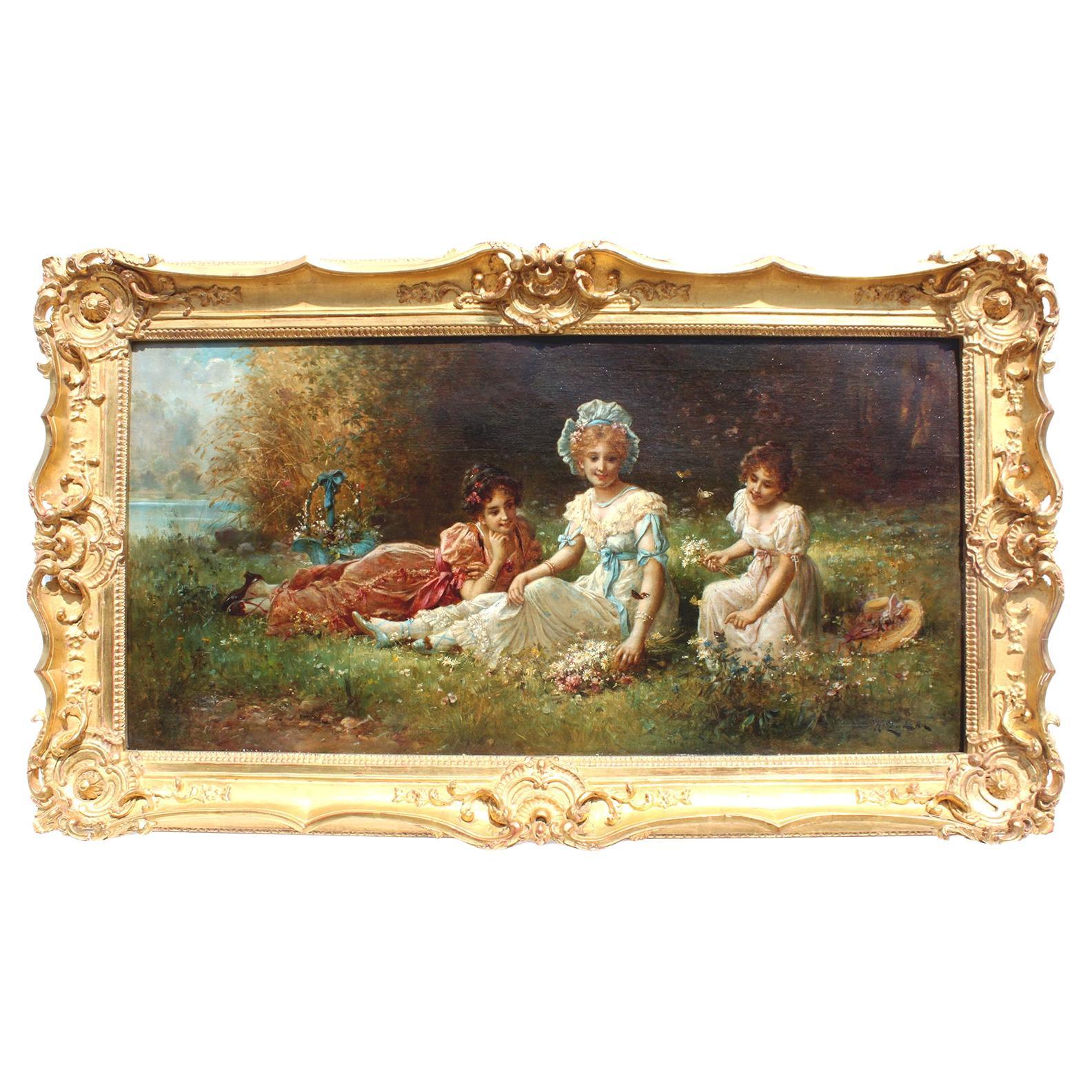 Hans Zatzka 'Austrian, 1859-1945' a Very Fine Oil on Canvas "Spring Beauties" For Sale