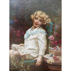 Hans Zatzka, Austrian (1859-1945) Oil on Canvas "Young Girl in a Sailor's Suit'