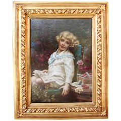 A Fine Austrian Oil on Canvas "Portrait of a Young Girl in a Sailor's Suit"
