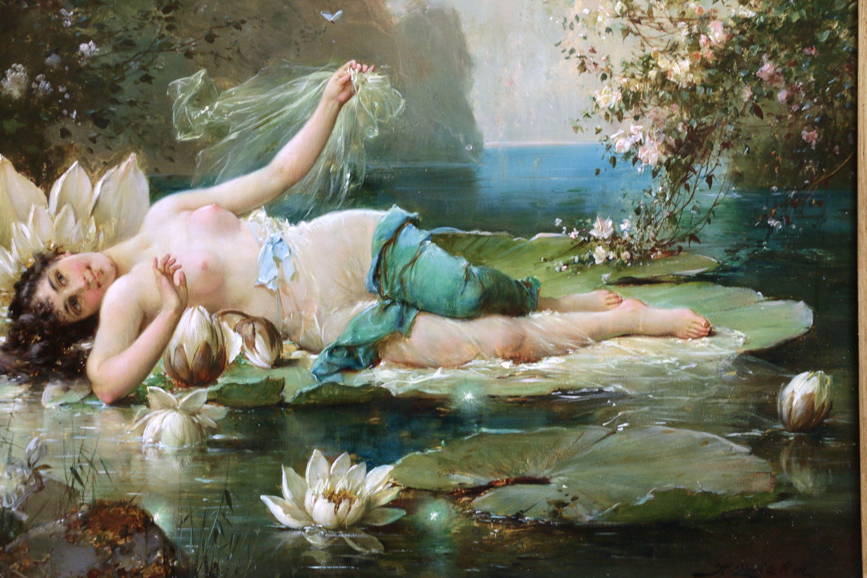 A Water Nymph - Öl, nackte weibliche Figur in Landschaft von Hans Zatzka, 19. Jahrhundert 1