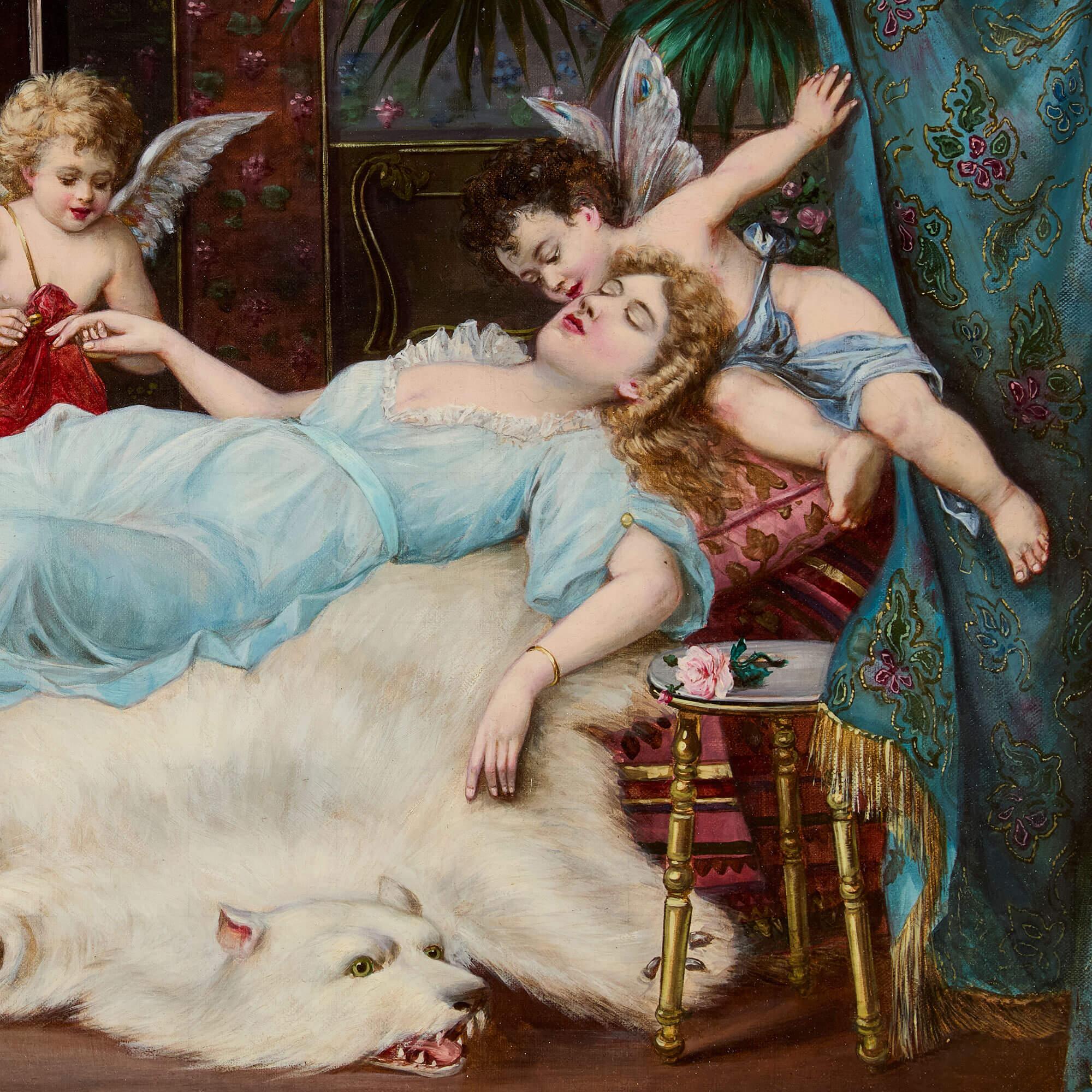 Pittura ad olio austriaca di un matrimonio da sogno di Zatzka - Figurative Painting Marrone di Hans Zatzka