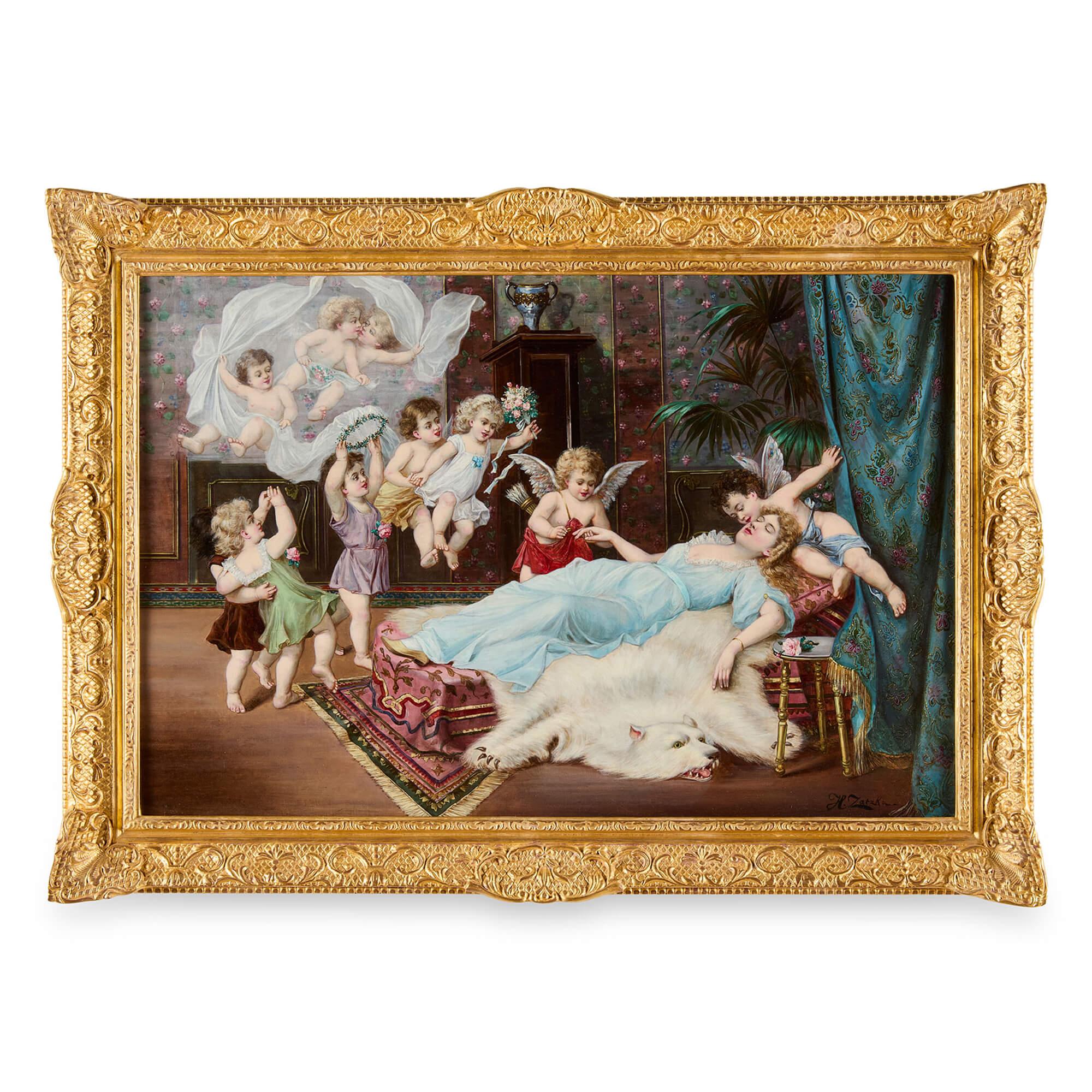 Figurative Painting di Hans Zatzka - Pittura ad olio austriaca di un matrimonio da sogno di Zatzka