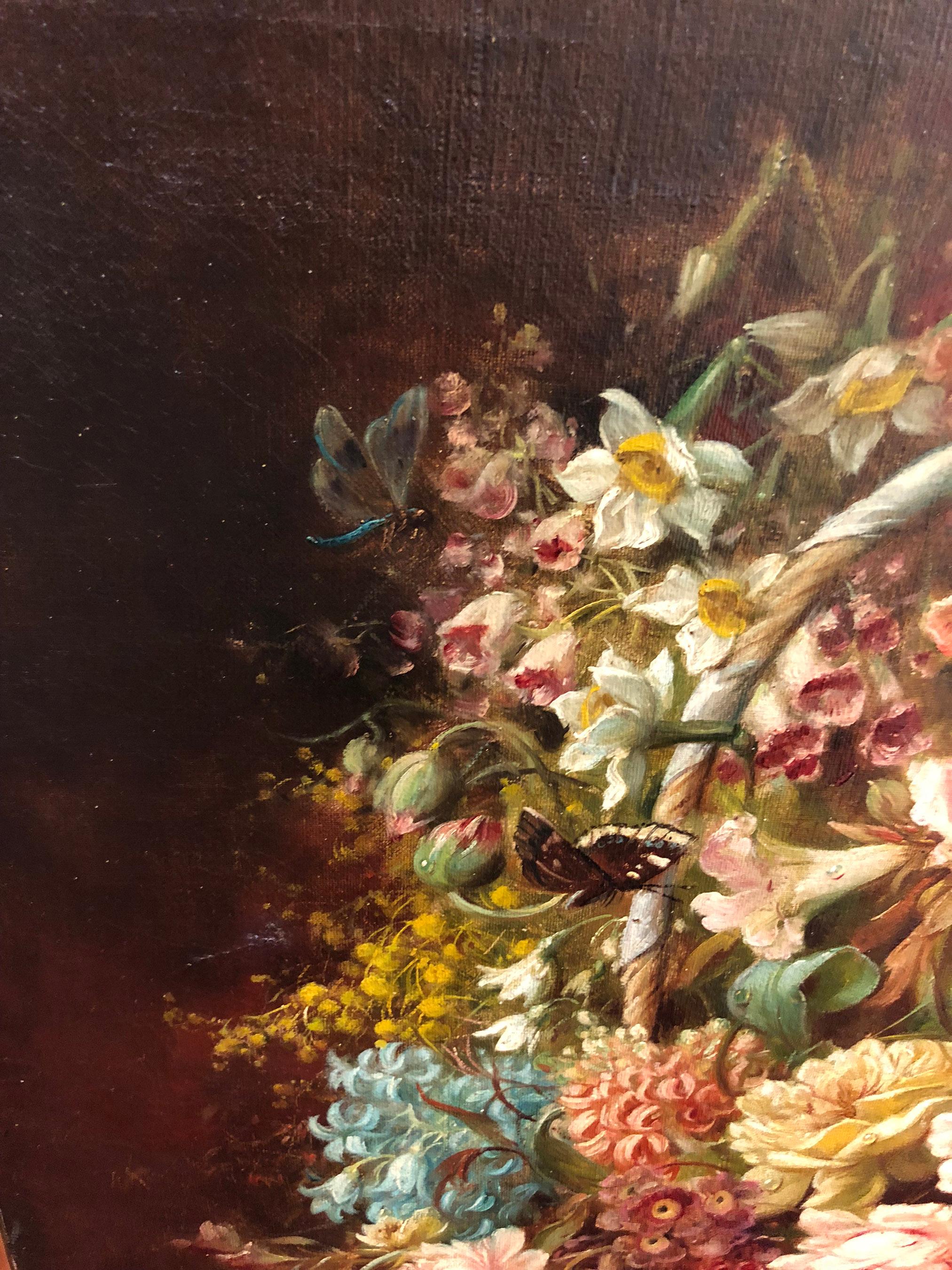 Floral Still Life with Butterflies and Bee - Brown Still-Life Painting by Hans Zatzka