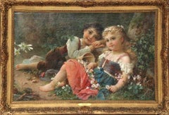 Hans Zatzka, 'Austrian, 1859-1945' Exceptional Oil on Canvas "Young Children"