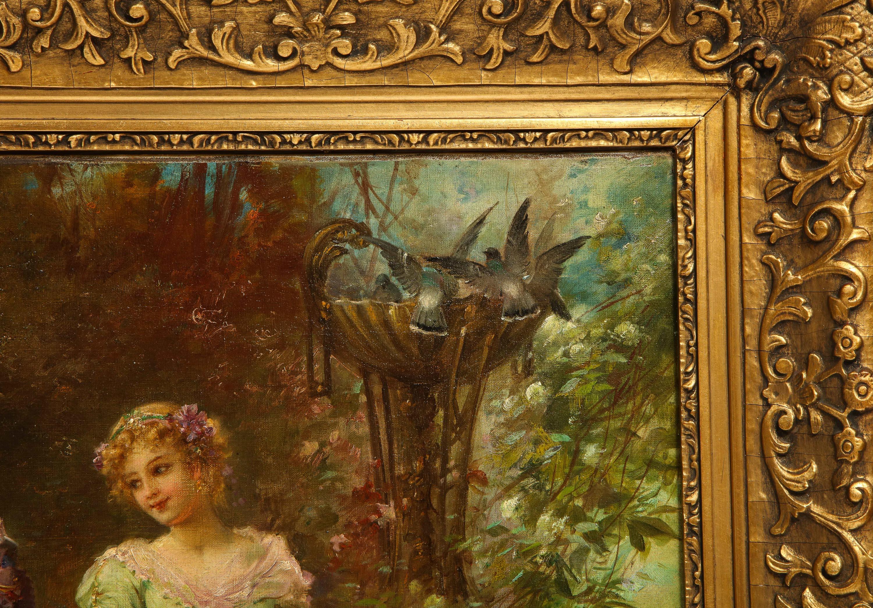Peinture à l'huile sur toile « Two Ladies In A Garden » (Deux femmes dans un jardin) de Hans Zatzka 9