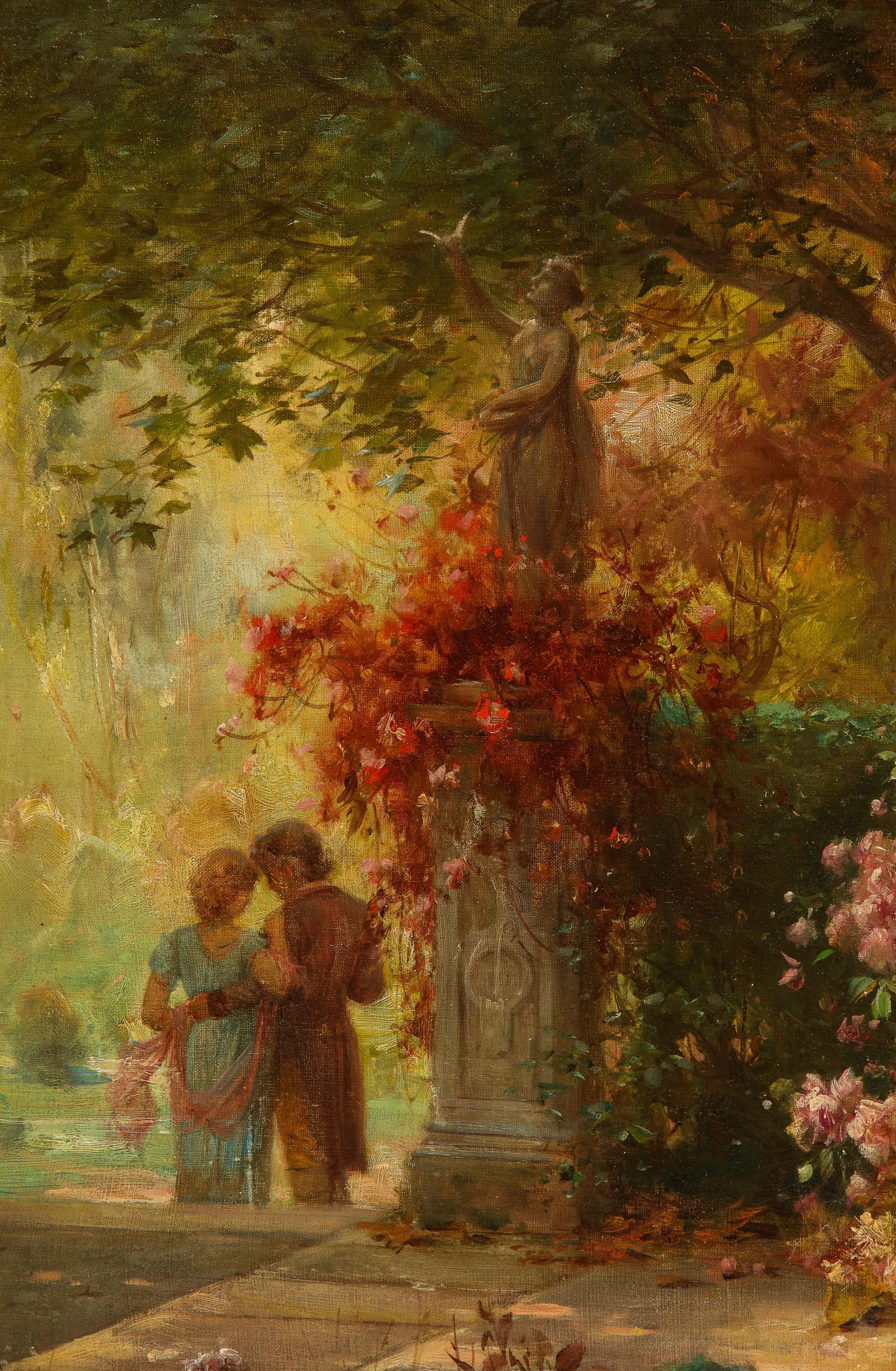 Peinture à l'huile sur toile « Two Ladies In A Garden » (Deux femmes dans un jardin) de Hans Zatzka 11