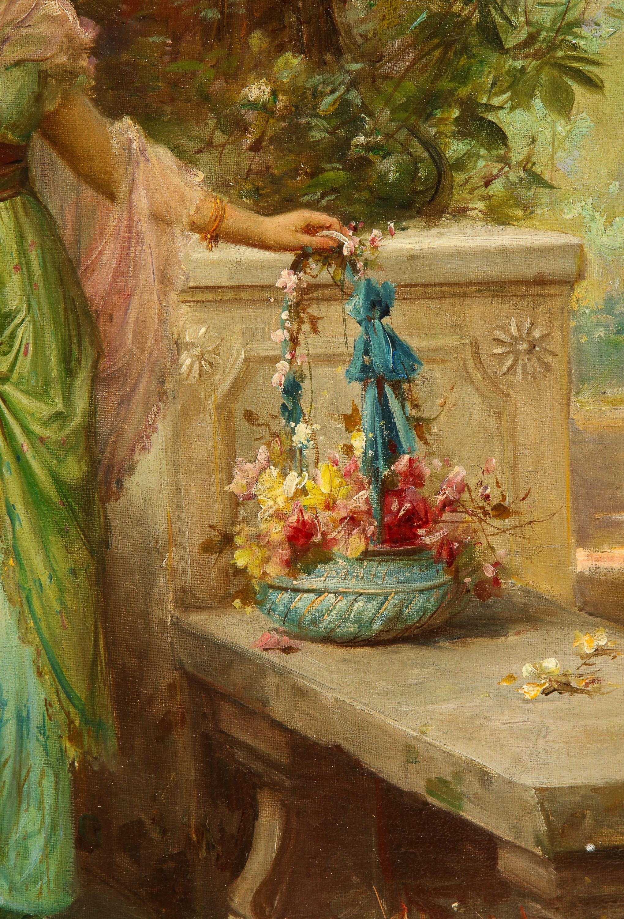 Peinture à l'huile sur toile « Two Ladies In A Garden » (Deux femmes dans un jardin) de Hans Zatzka 5