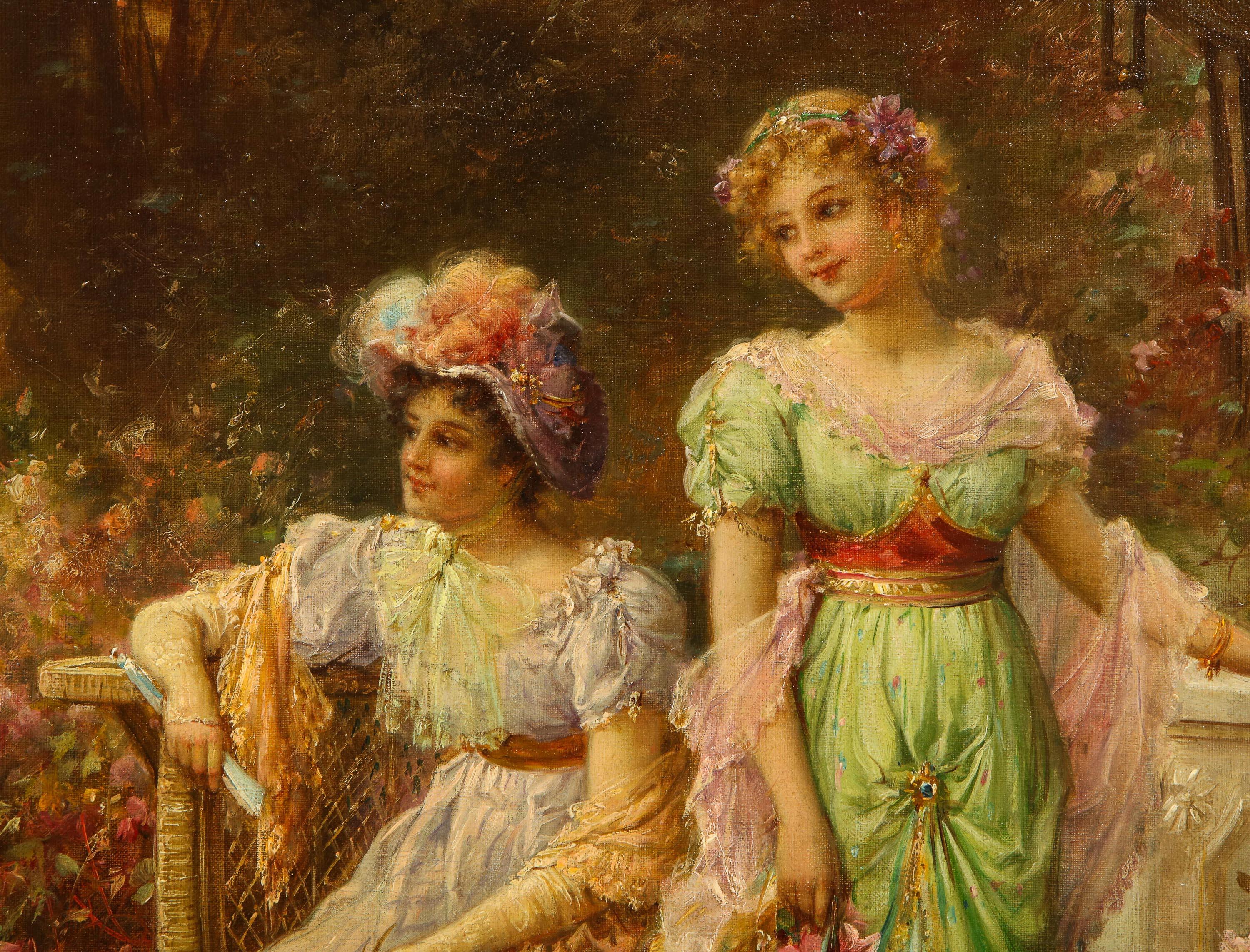Peinture à l'huile sur toile « Two Ladies In A Garden » (Deux femmes dans un jardin) de Hans Zatzka 6