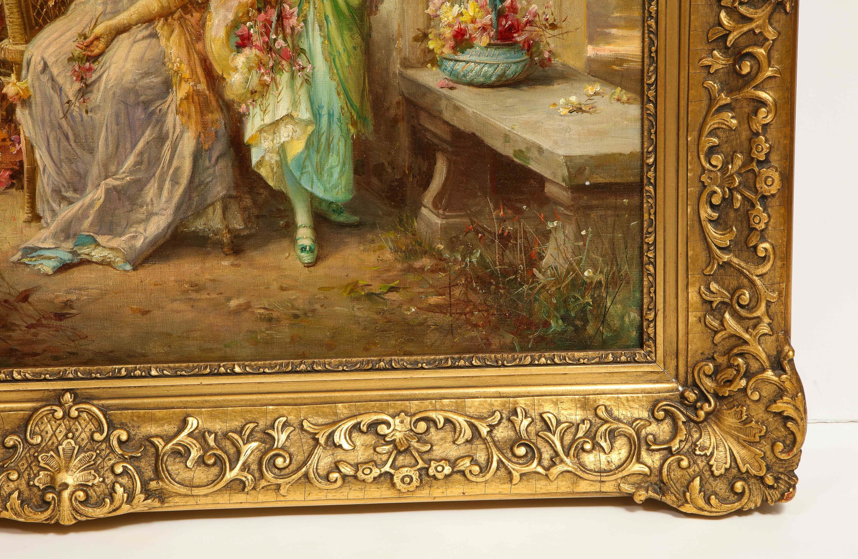 Peinture à l'huile sur toile « Two Ladies In A Garden » (Deux femmes dans un jardin) de Hans Zatzka 8