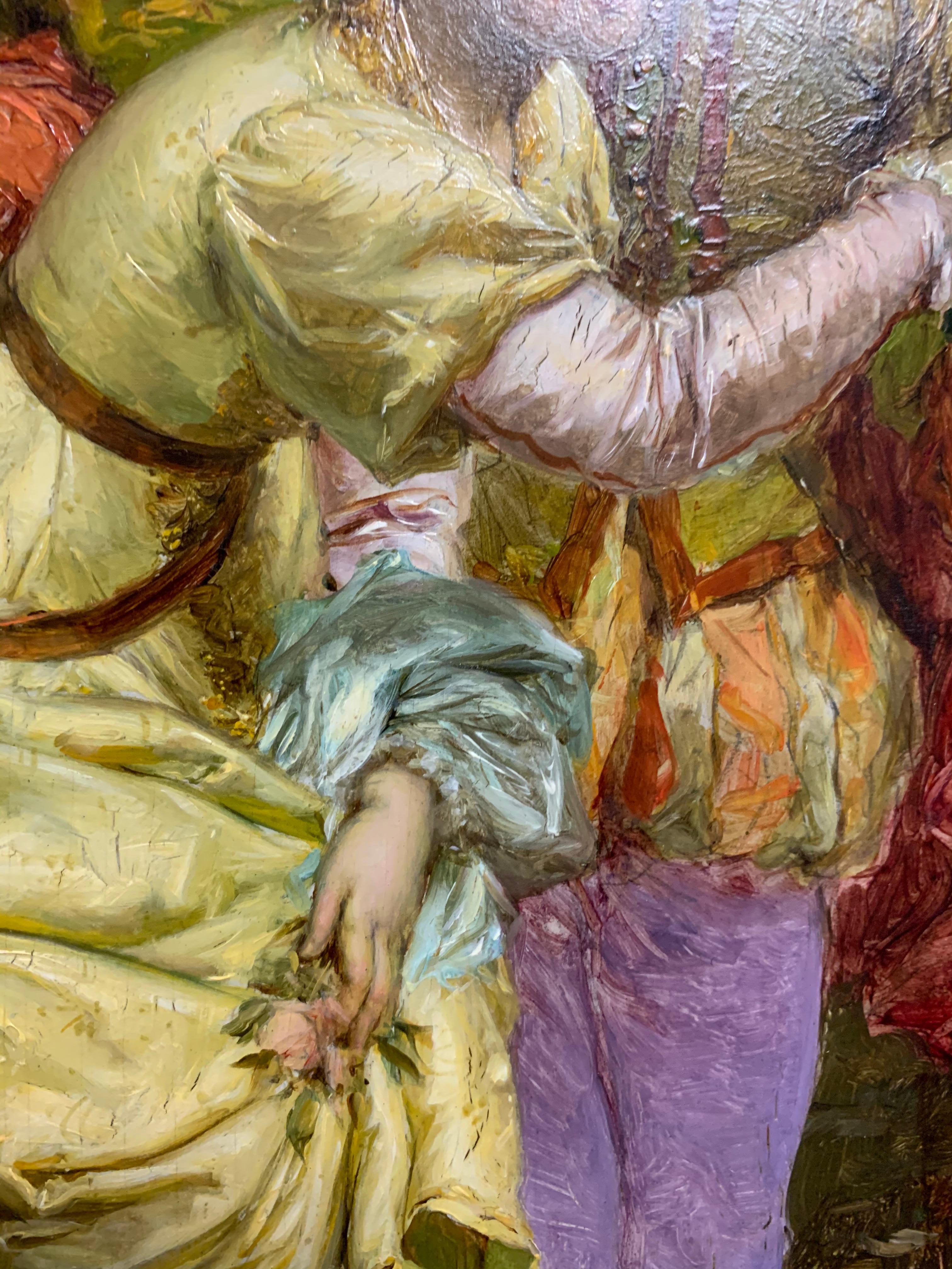 Hanz Zatska Austrian Cherubs Renaissance Figures Outdoor Setting - Brown Figurative Painting by Hans Zatzka