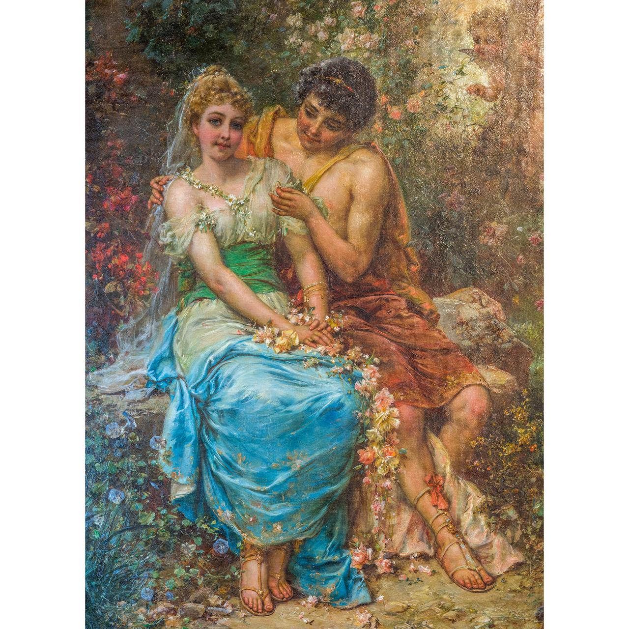 A Fine Hans Zatzka Painting of Two Maidens by the Pond 1