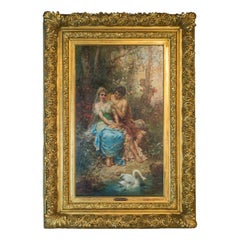 A Fine Hans Zatzka Painting of Two Maidens by the Pond