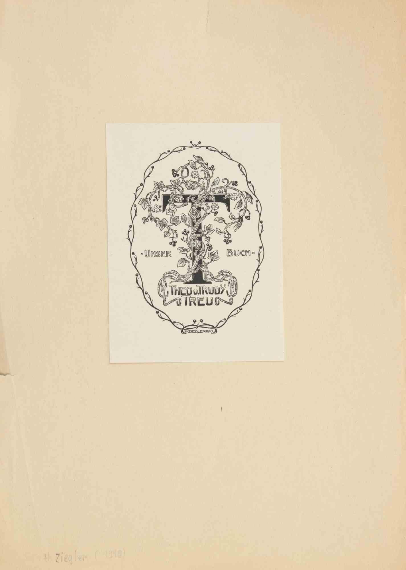 Ex Libris Theo y Trudy Treu - Aguafuerte attr. a Hans Ziegler - 1910