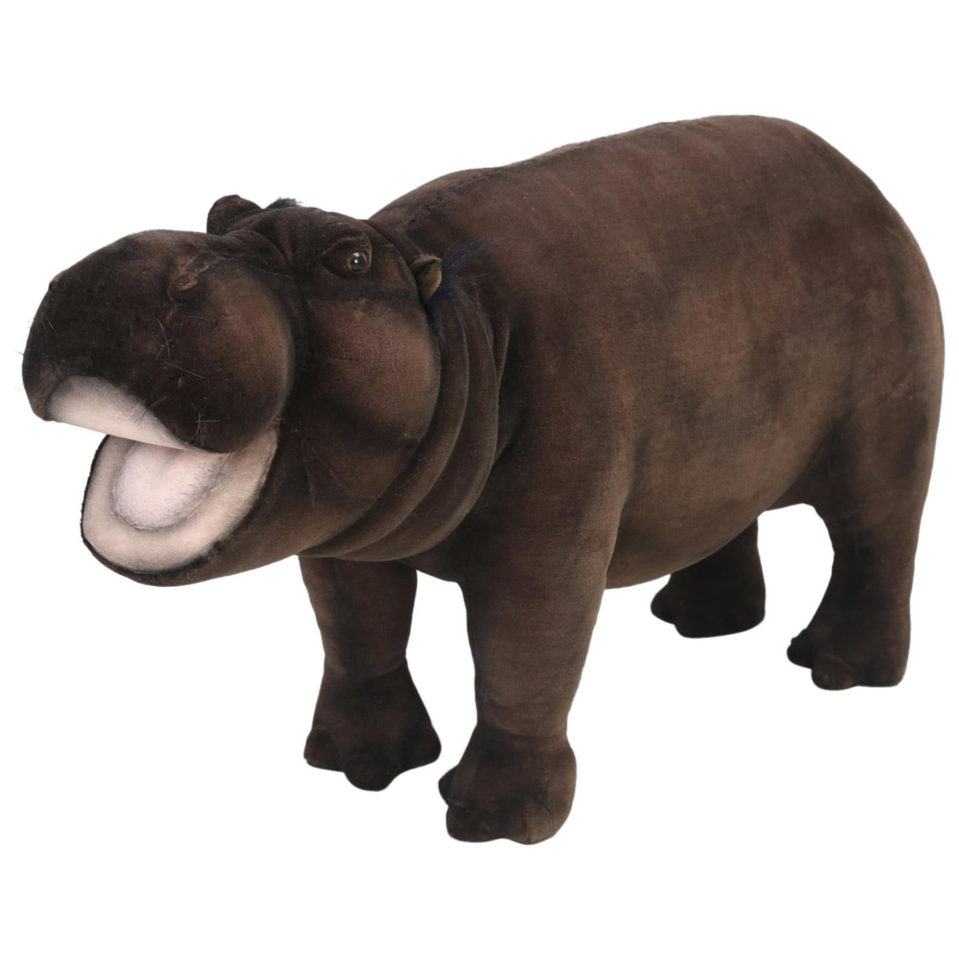 Hansa Mechanical Huge Stuffed Hippopotamus Almost 4 Feet Long For Sale