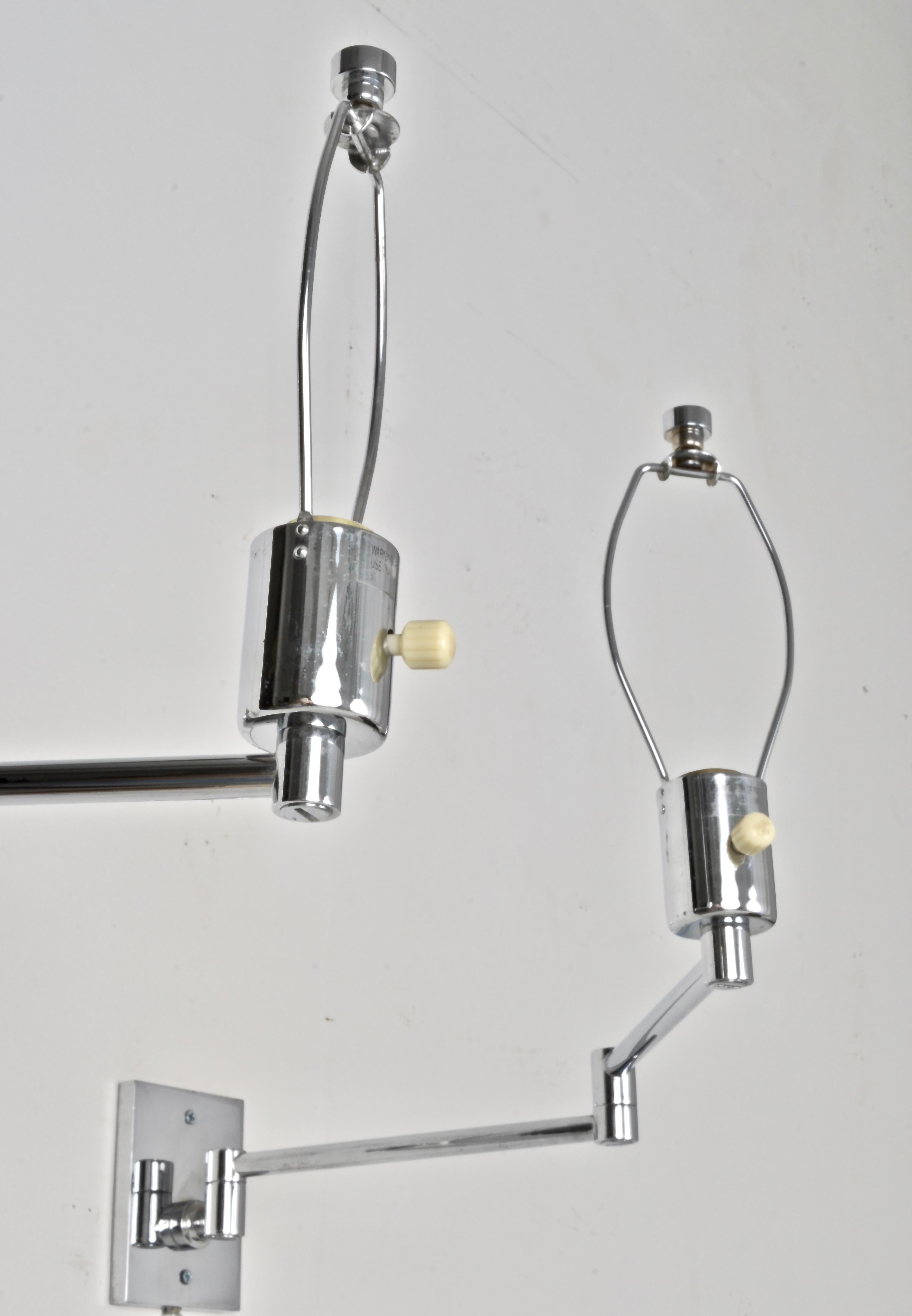 Hansen Chrome Swing Arm Sconces, 1970s In Good Condition In Norwalk, CT