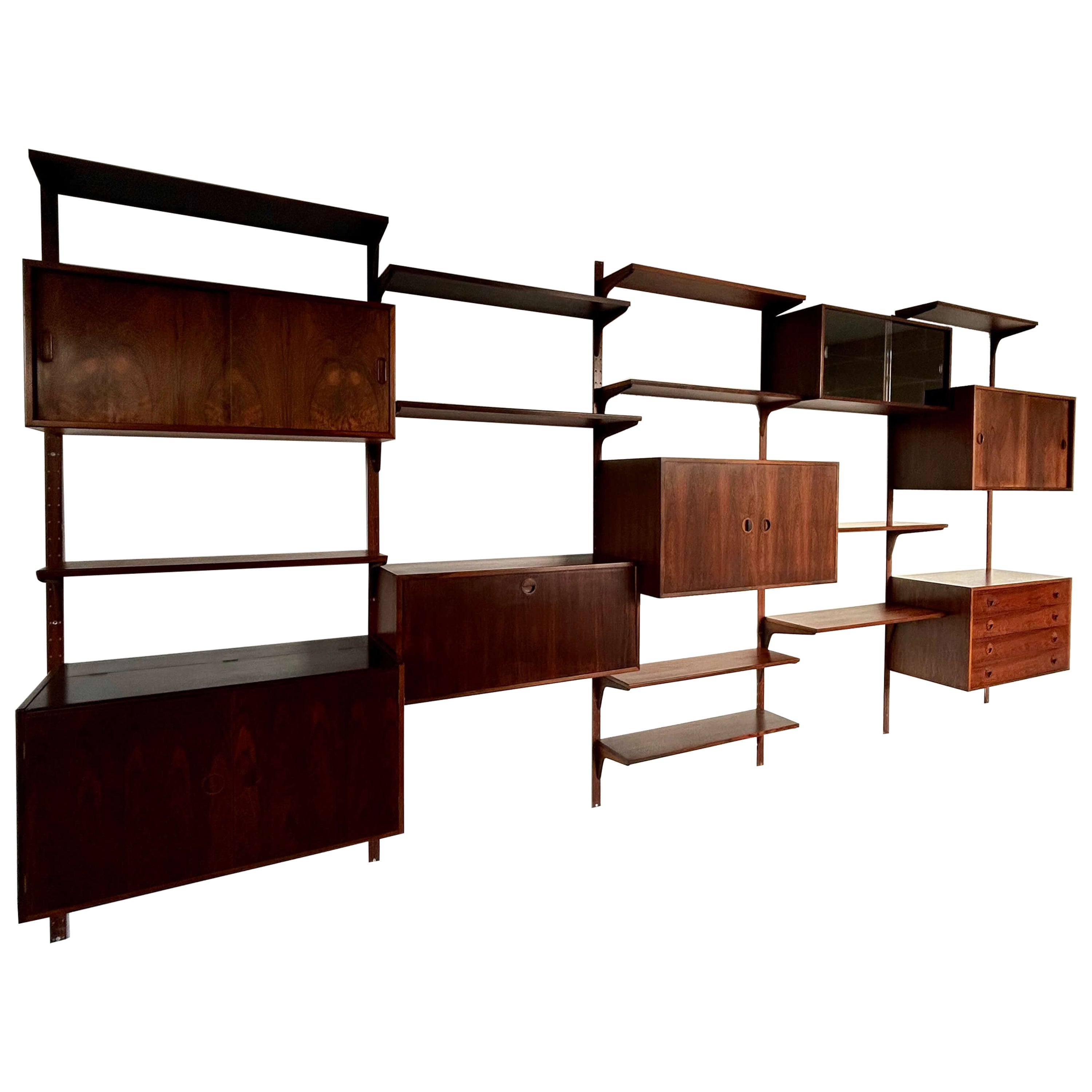 Hansen & Guldborg Mobler wall bookcase in rosewood, Denmark 1960