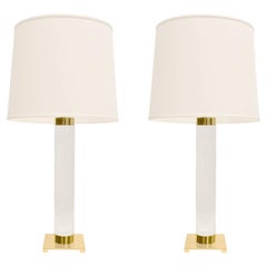 Hansen Impressive Pair of Table Lamps in Lucite and Brass, 1960s