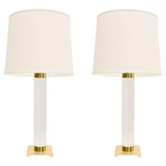 Hansen Impressive Pair of Table Lamps in Lucite and Brass, 1960s