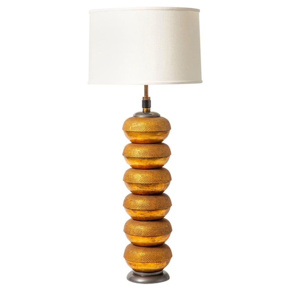 Hansen Lamp, Textured Gilt Metal and Painted Wood For Sale